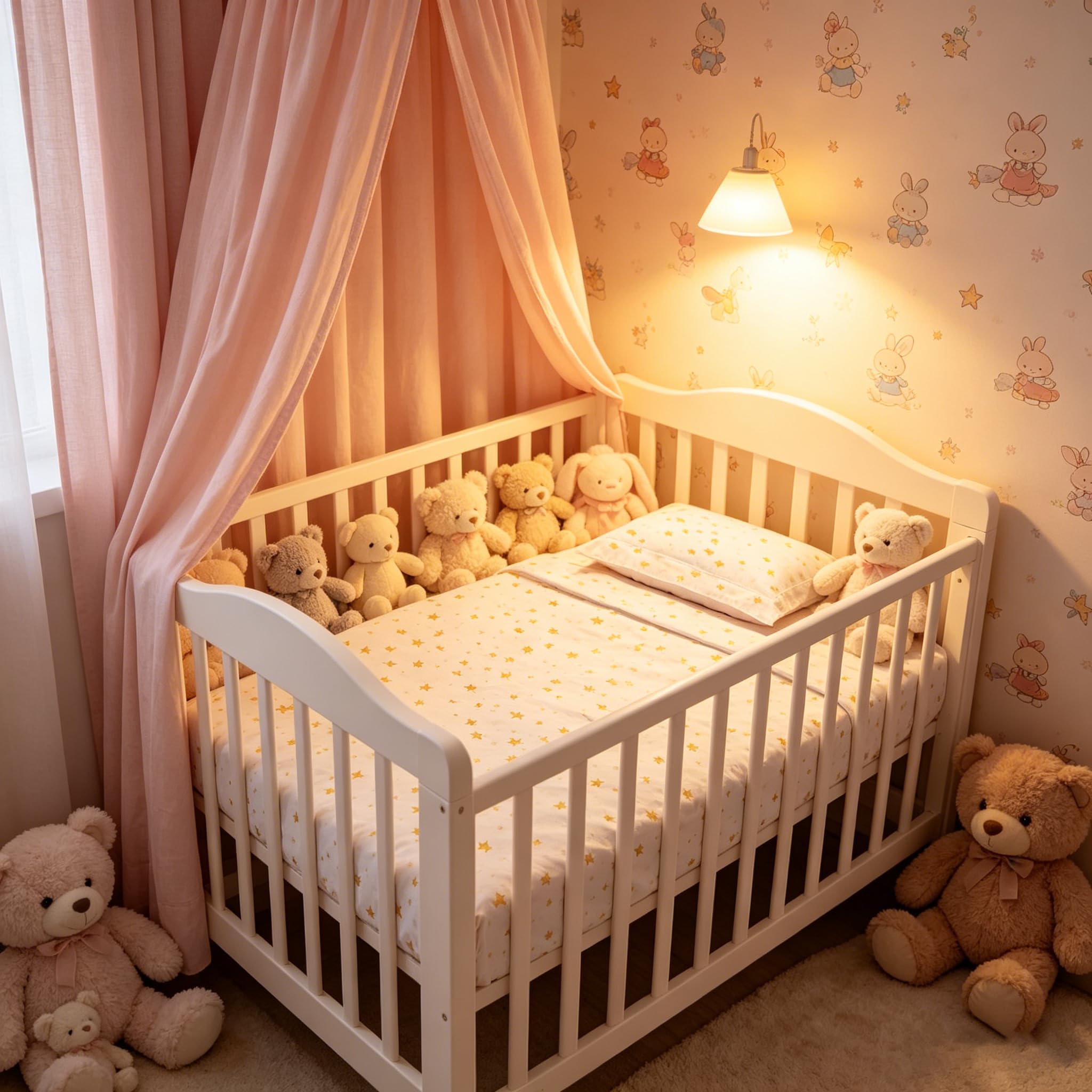 various Set Lenzuola Lettino Neonato 60x120 cm, 100% Cotone Extra Morbido, Include Lenzuolo con Angoli, Lenzuolo Sopra e Federa, Biancheria Letto Bambino Traspirante Motivo Stelle Beige