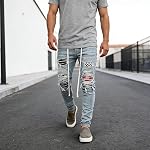 Maiyifu-GJ Men's Distressed Moto Biker Jeans Ripped Punk Gothic Zipper Denim Pants Hip hop Tapered Leg Slim Fit Jean