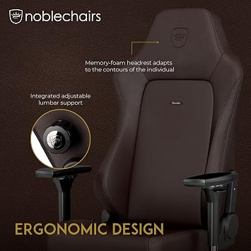 noblechairs Hero Gaming Chair/Office Chair with Lumbar Support, PU Hybrid Leather, Java Edition