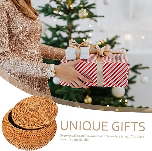 Miniatura 2 de Cajas redondas de ratán con tapa de 7.86 pulgadas tejidas a mano para servir, tarro de almacenamiento natural, organizador de mimbre, olla para