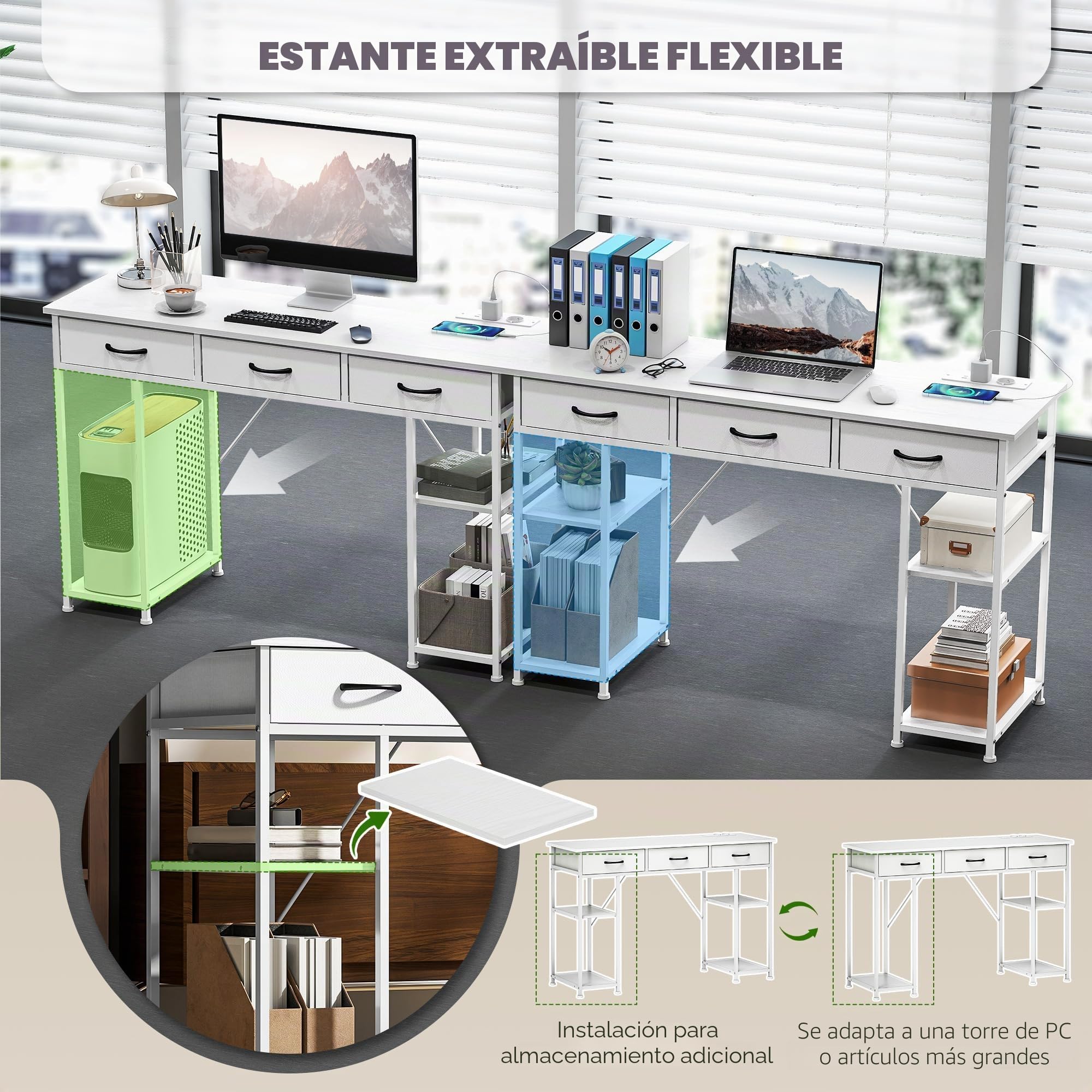 HOMCOM Escritorio con Puertos de Carga USB y USB-C Blanco 120x40x76 cm
