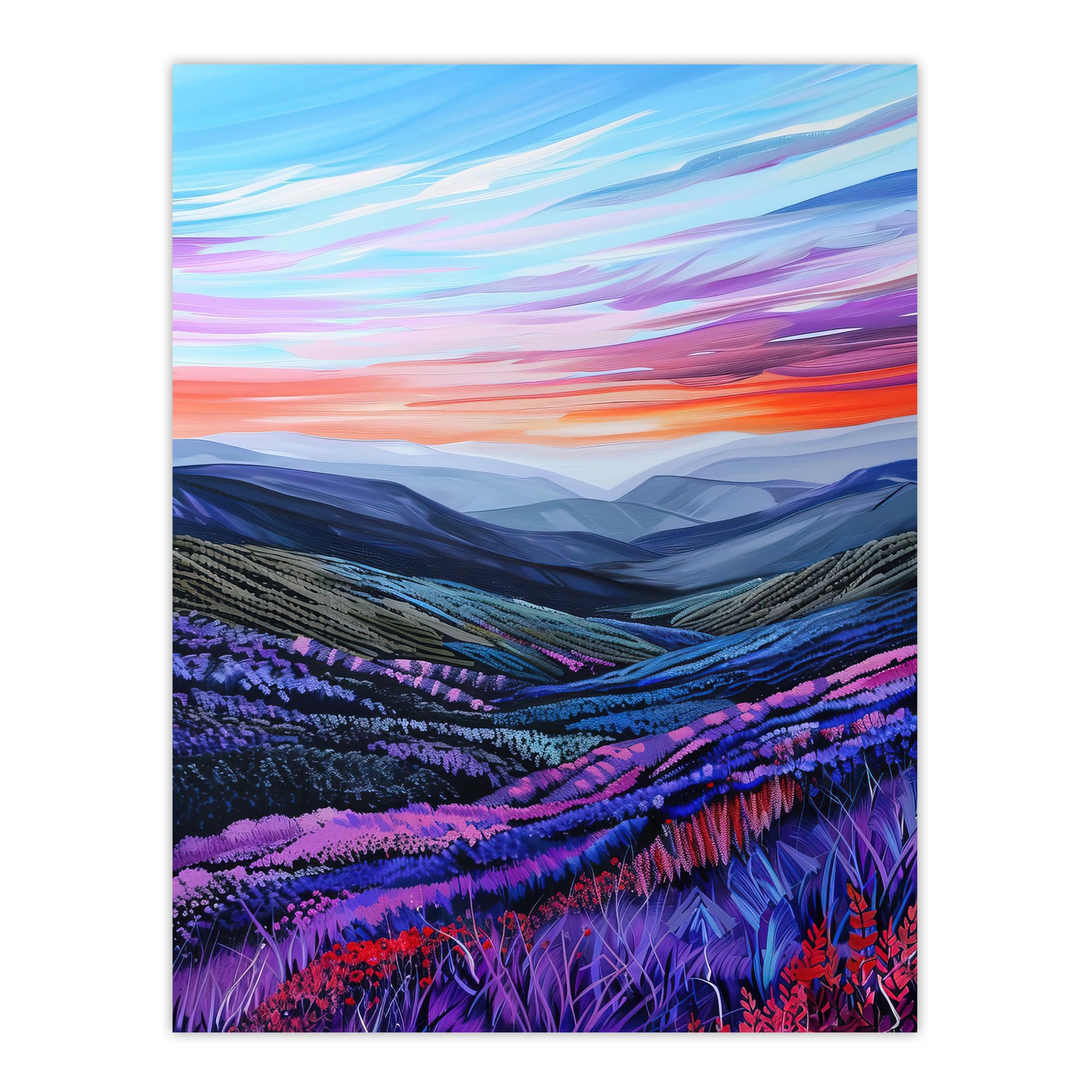 Artery8 Scottish Heather Fields Artwork Print - Purple Hills - Blue - W18" x H24"