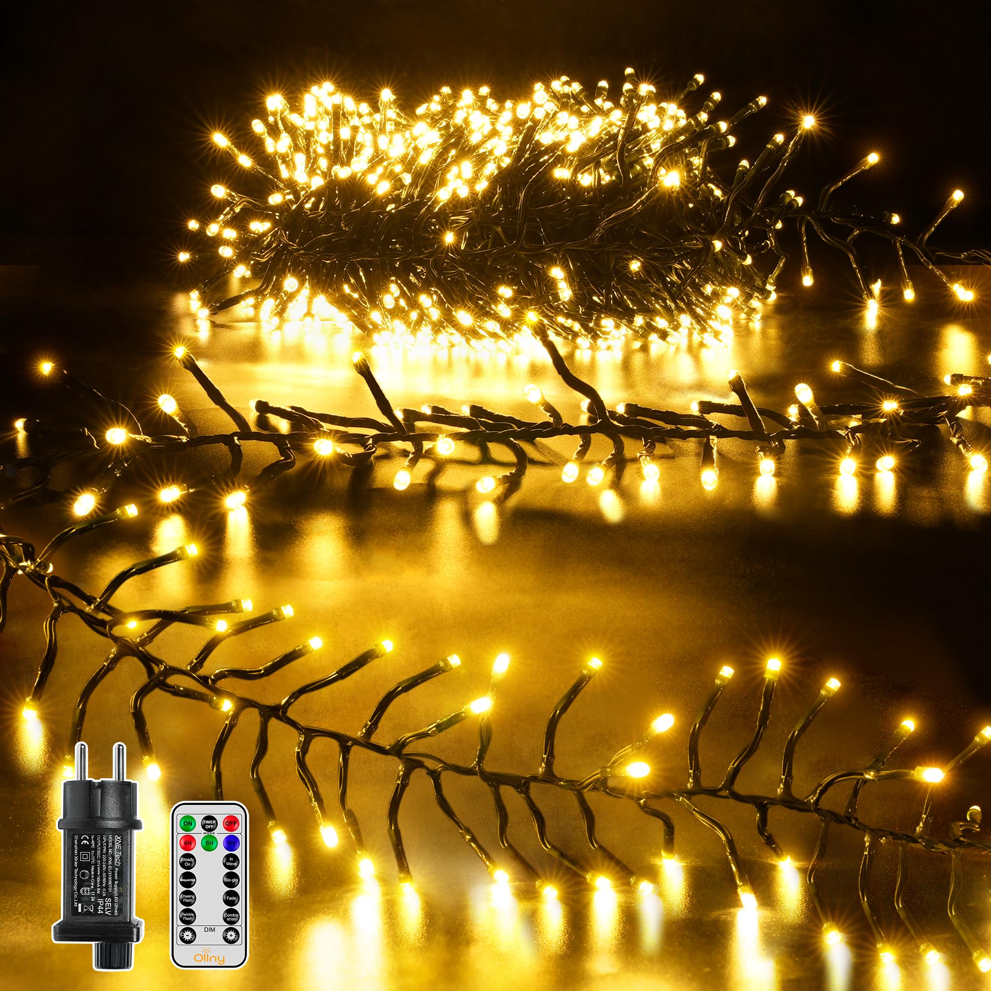Ollny Lichterkette 15m 1000 LEDs - IP44 Wasserdicht Mit Timer