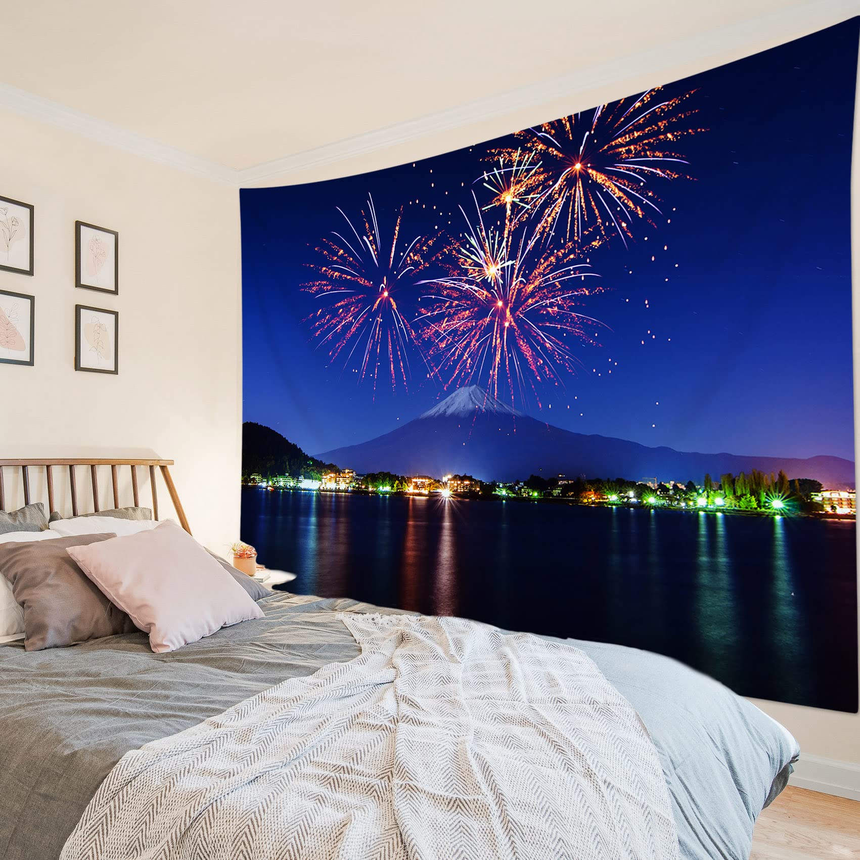 Amazon.co.jp: LB 美しい夜景 タペストリー カラフル 花火 お祭り