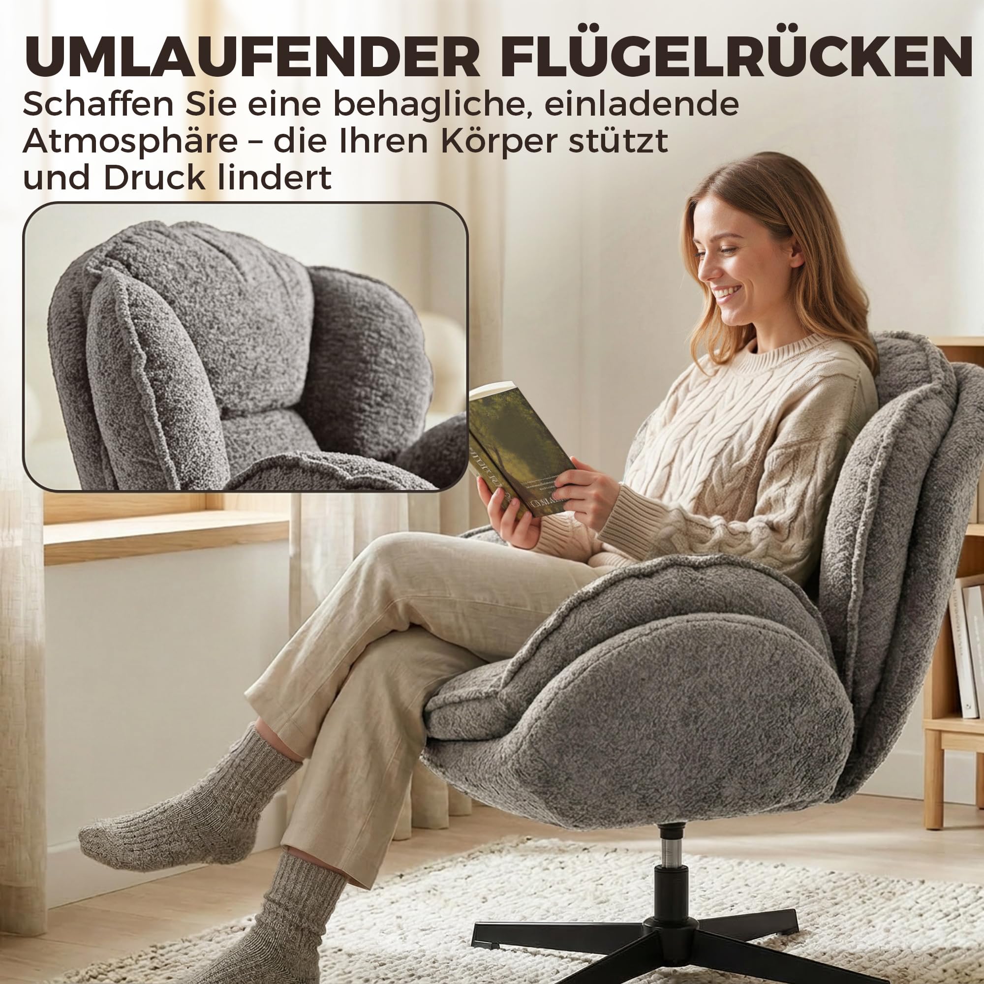 HOMCOM Ohrensessel Drehbarer Loungesessel Geplosterter Sessel Grau