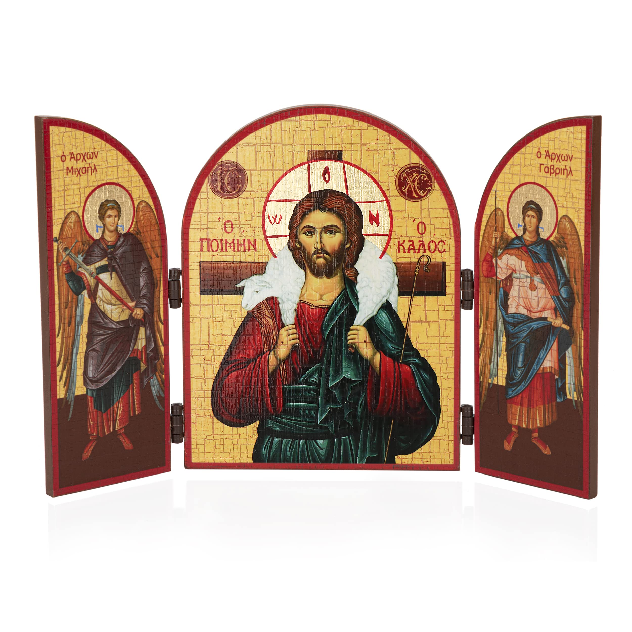 NKlaus Guter Hirte Triptych Wooden Icon 25 x 16 cm Christian 11314, Good Shepherd, 25L x 16W cm