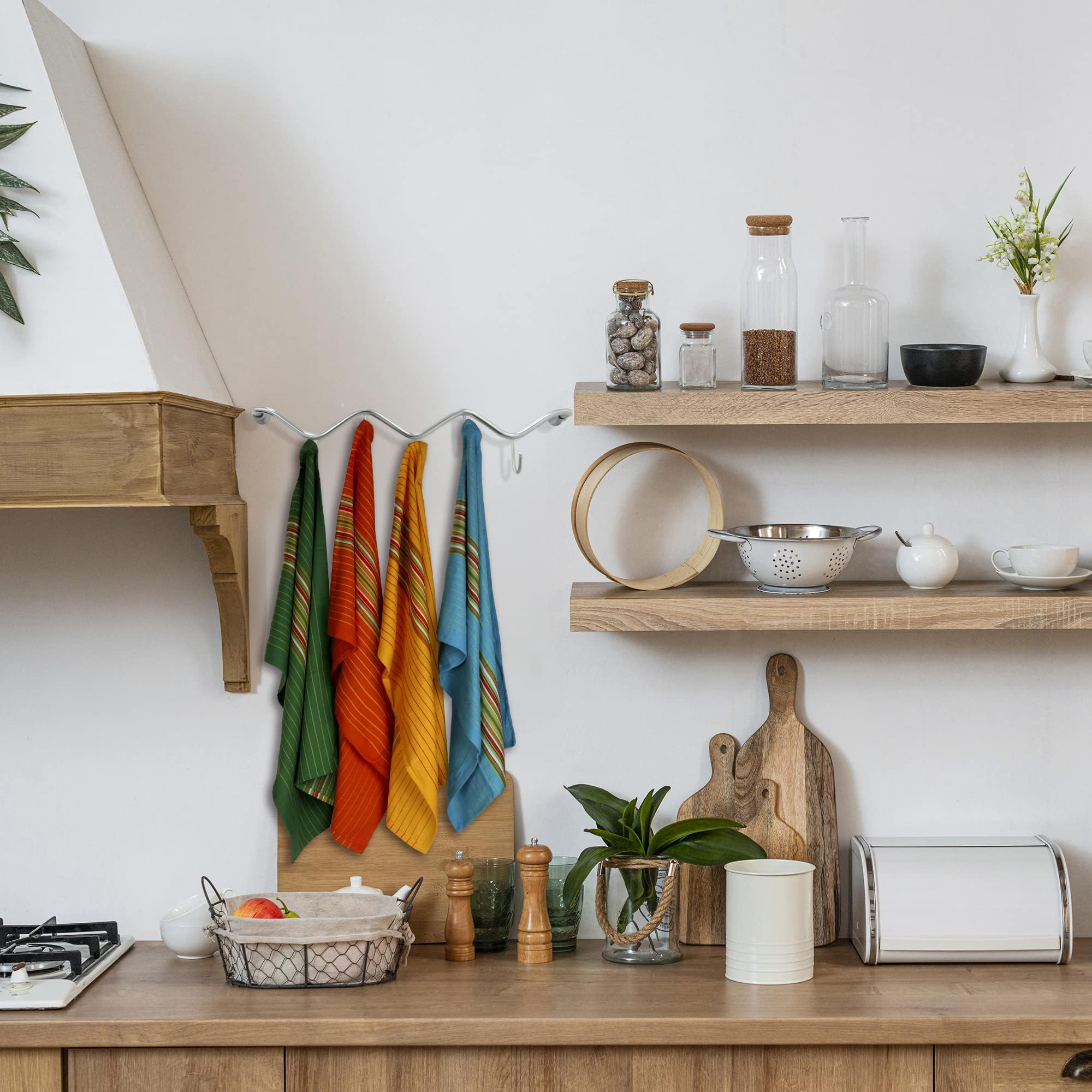 Urban Villa Kitchen Towels 100% Cotton Dish Towels for Kitchen(Set of 4)20”x30” Dish Cloths Highly Absorbent Kitchen Linen Set with Hanging Loop Perfect for Drying Dishes Cleaning Towels -Multi Color