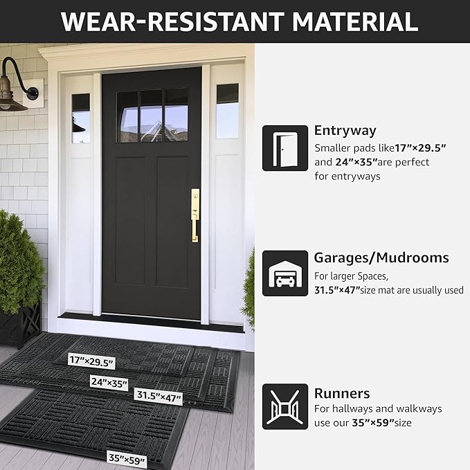 Door Mat Outdoor Indoor, Heavy Duty All-Season Durable Welcome Mats, with Non Slip Rubber Backing, Easy to Clean, Dirt Trapper Absorbent Door Mat for Outdoor Entrance, 24 x 35 inch Gray