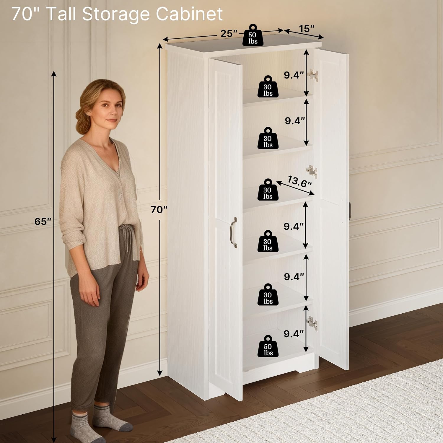 Decofy Storage Cabinet showing various items it can store