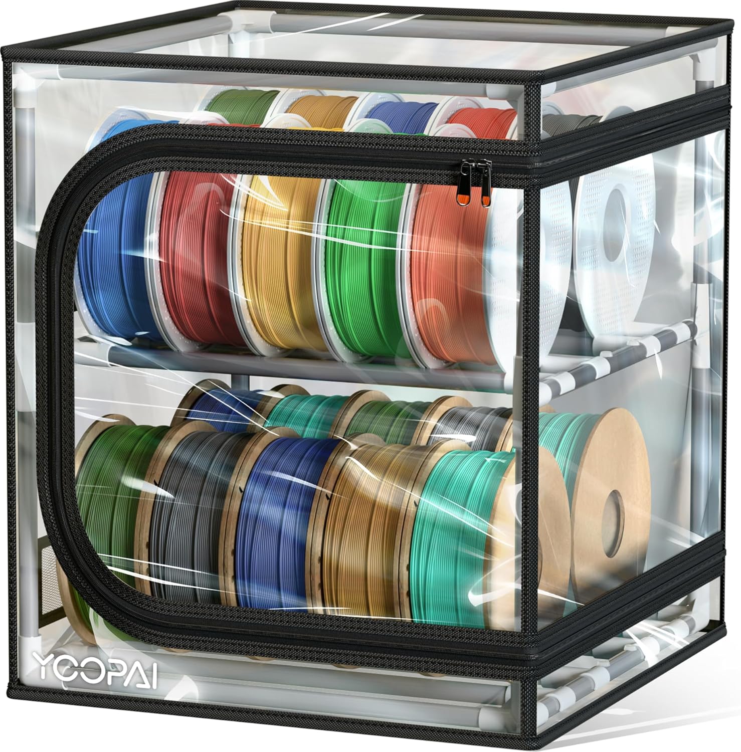 YOOPAI 3D Printer Filament Storage Box – 2 Tier Filament Storage Rack with Transparent Cover, Holds Up to 24 Rolls 1KG – 3D Filament Storage Organizer for Home, Workshop & Studio