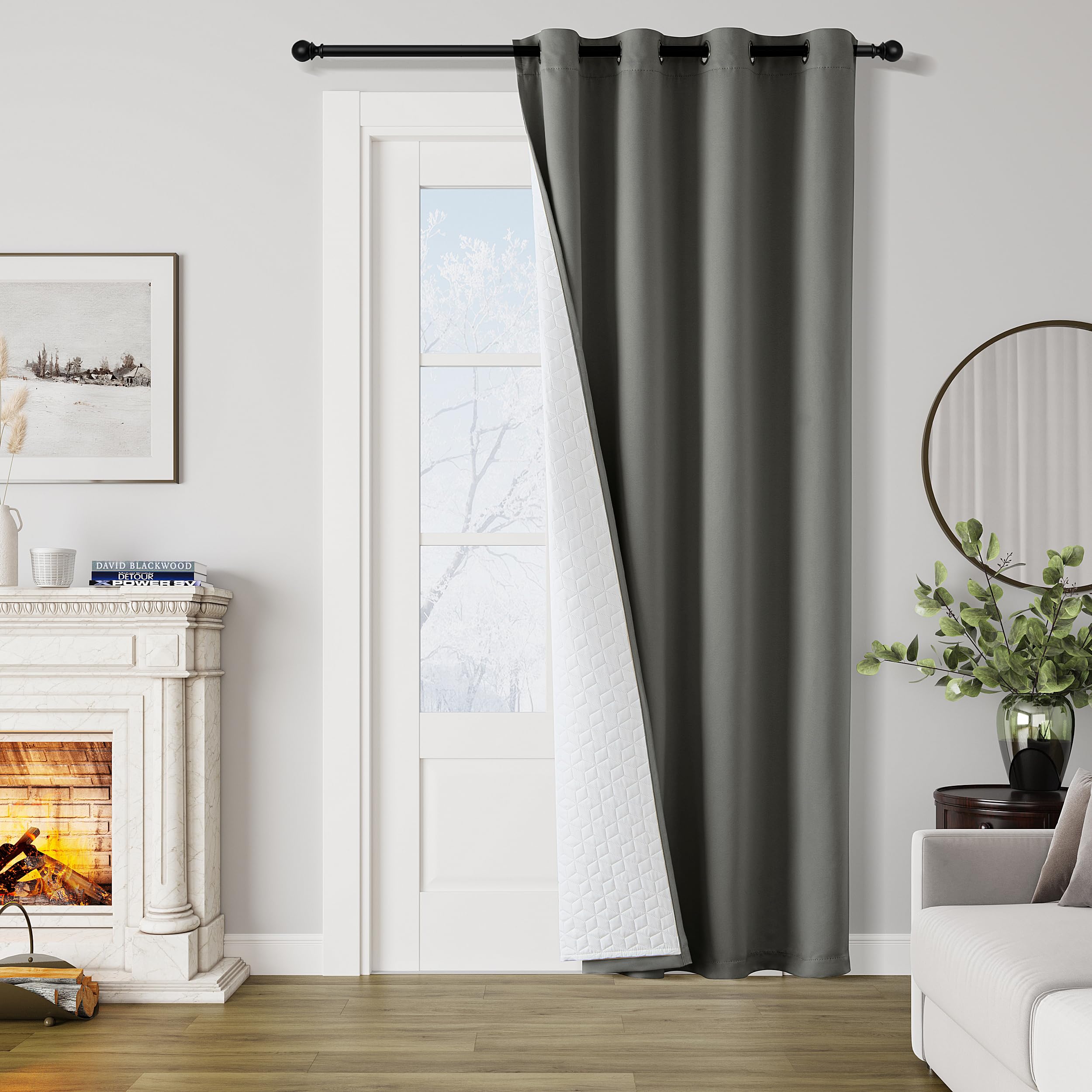 MIULEE Cortinas Termicas Aislantes Frio y Calor, 1 Piezas Cortinas Opacas Gris con Ojales, Cortinas de Doble Capa Dormitorio Cortinas Anti Luz, Cortinas con Forro Termico Cortina Invierno