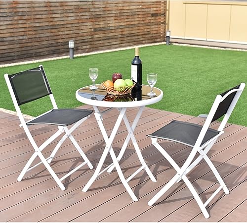 Miniatura 3 de Giantex Juego de mesa de bistró, juego de 3 piezas para patio, mesa y sillas plegables al aire libre, juego de comedor plegable para patio, juego de