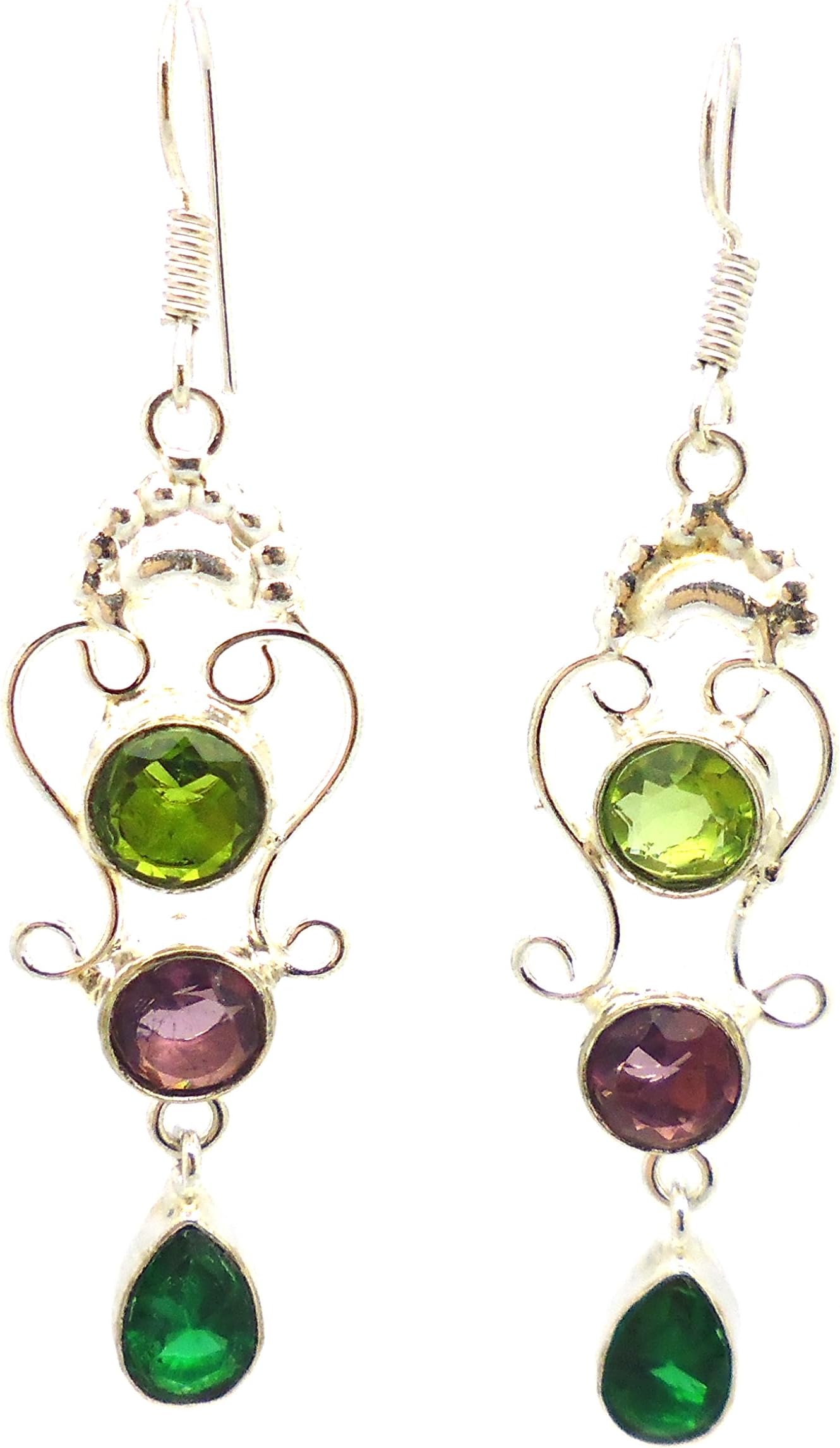 TANGLZ Peridot, Amethyst, Quartz and Sterling Silver Gemstone Earrings - A powerful cleanser for the Heart Chakra