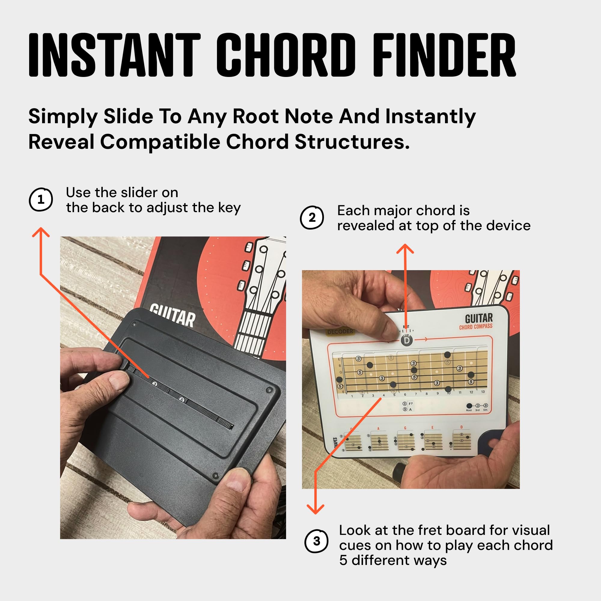 Noisy Clan Gitarren-Akkord-Kompass & Buch-Set – Griffbrett-Logik & CAGED-System meistern – Songwriting & Theorie vereinfachen – Mobiles Tool & 64-seitiger Guide