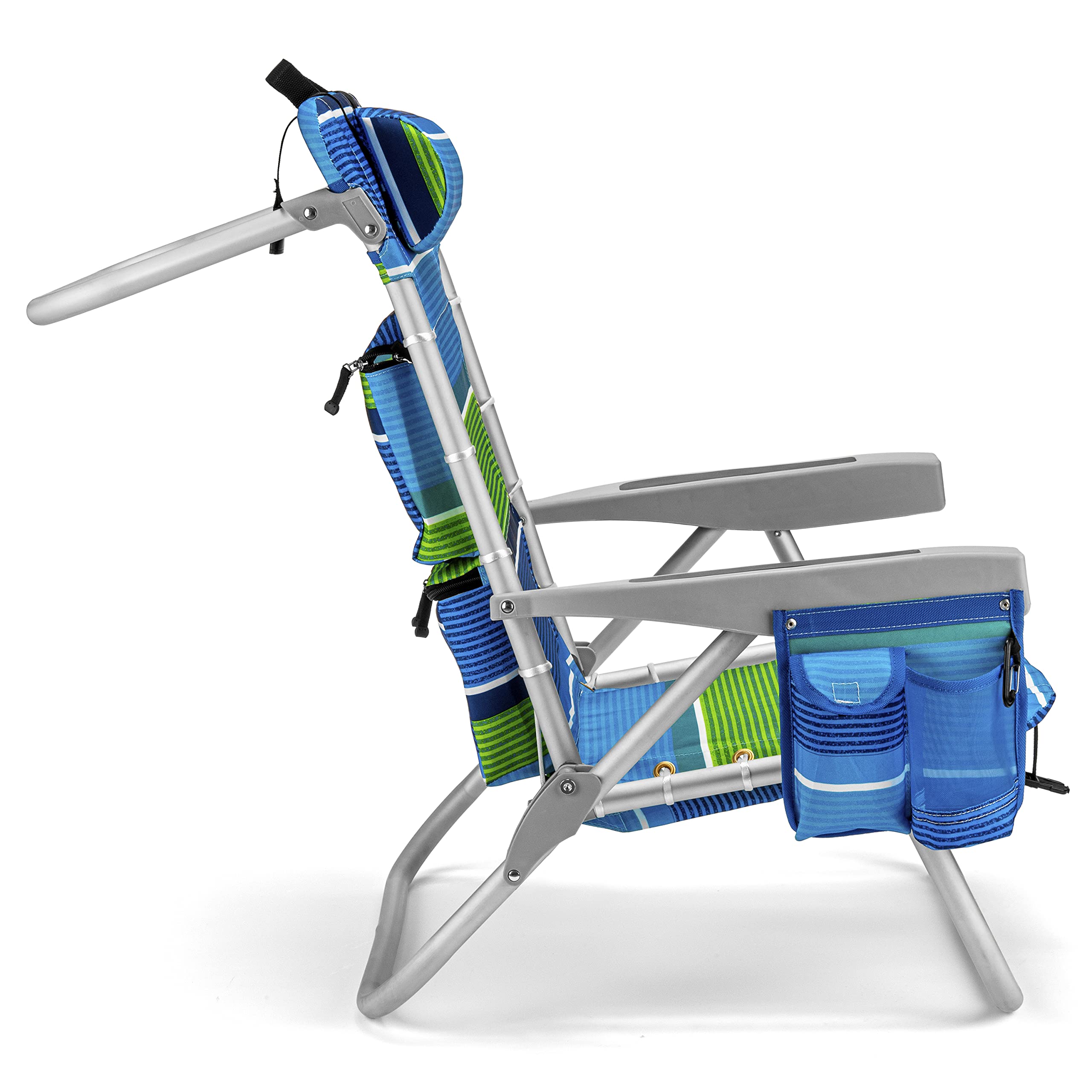 Homevative Folding Backpack Beach Chair with 5 Positions, Towel bar, Cooler Pouch, Storage Pouch