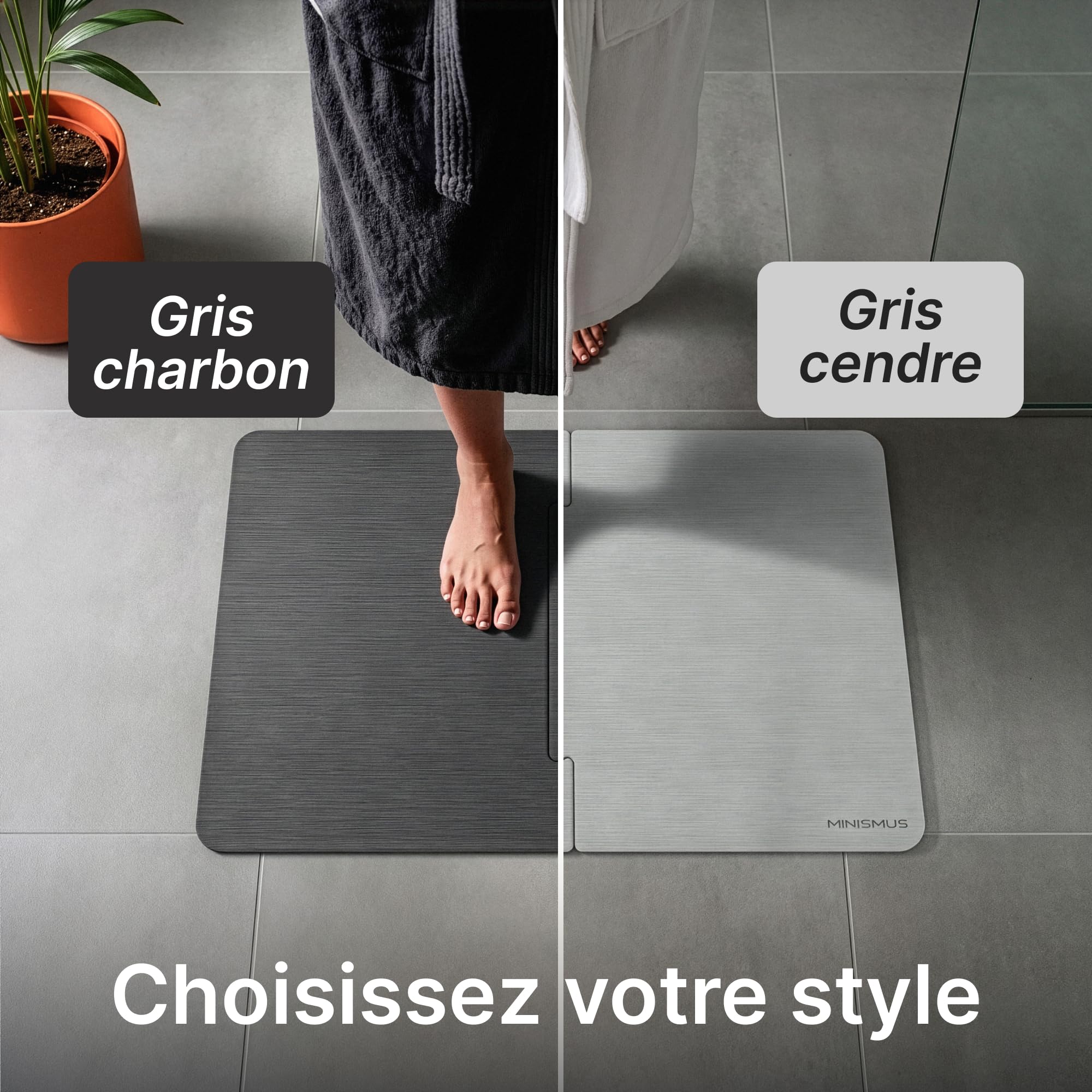 Tapis de Bain en Diatomite 80 x 50 cm, Absorbant et Antidérapant, Taille XL, Séchage Rapide, Gris Clair