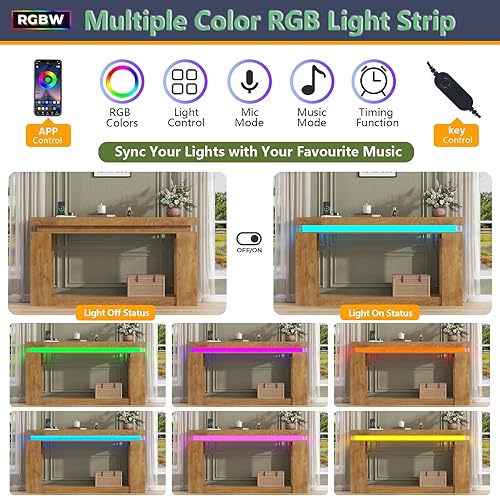 Miniatura 7 de Loomie Mesa consola de 63 pulgadas de largo con luces LED y toma de corriente, mesa de sofá de granja de 2 niveles detrás del sofá con