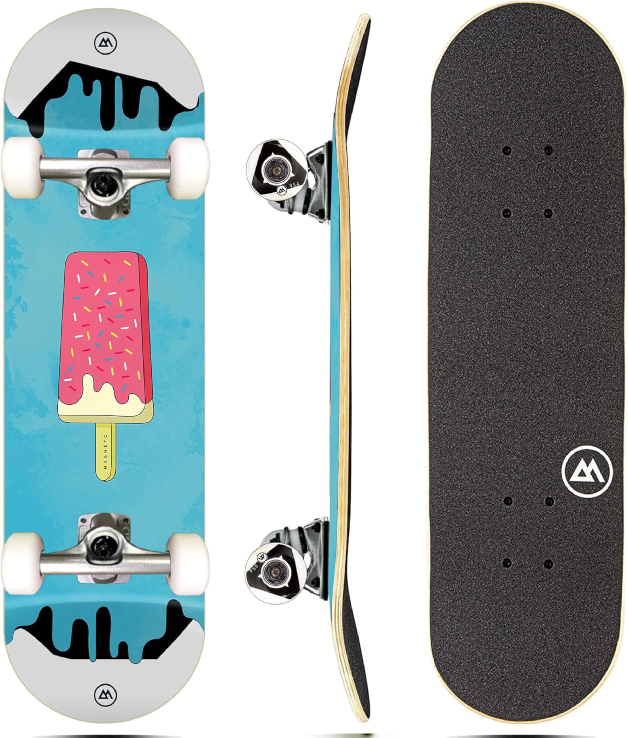Magneto Kids Complete Skateboard | 27.7” x 7.75” | Maple Deck Components and Grip Tape | Full Assembled | Designed for Kids Teens Youth Boys Girls | Great First Board