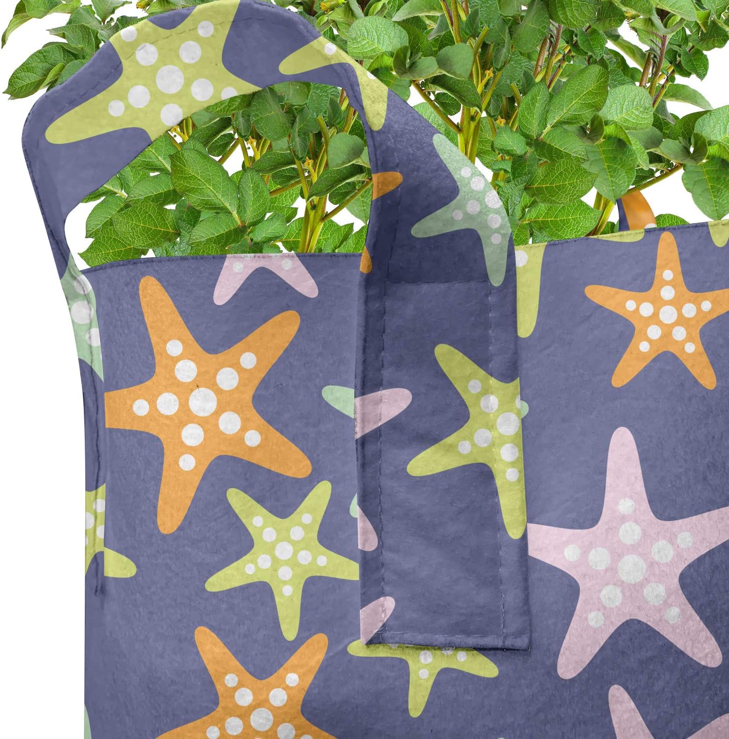 Ambesonne Starfish Grow Bags 5-Pack, Colorful Ocean Creatures, Heavyduty Fabric Pots with Handles for Plants, Multicolor