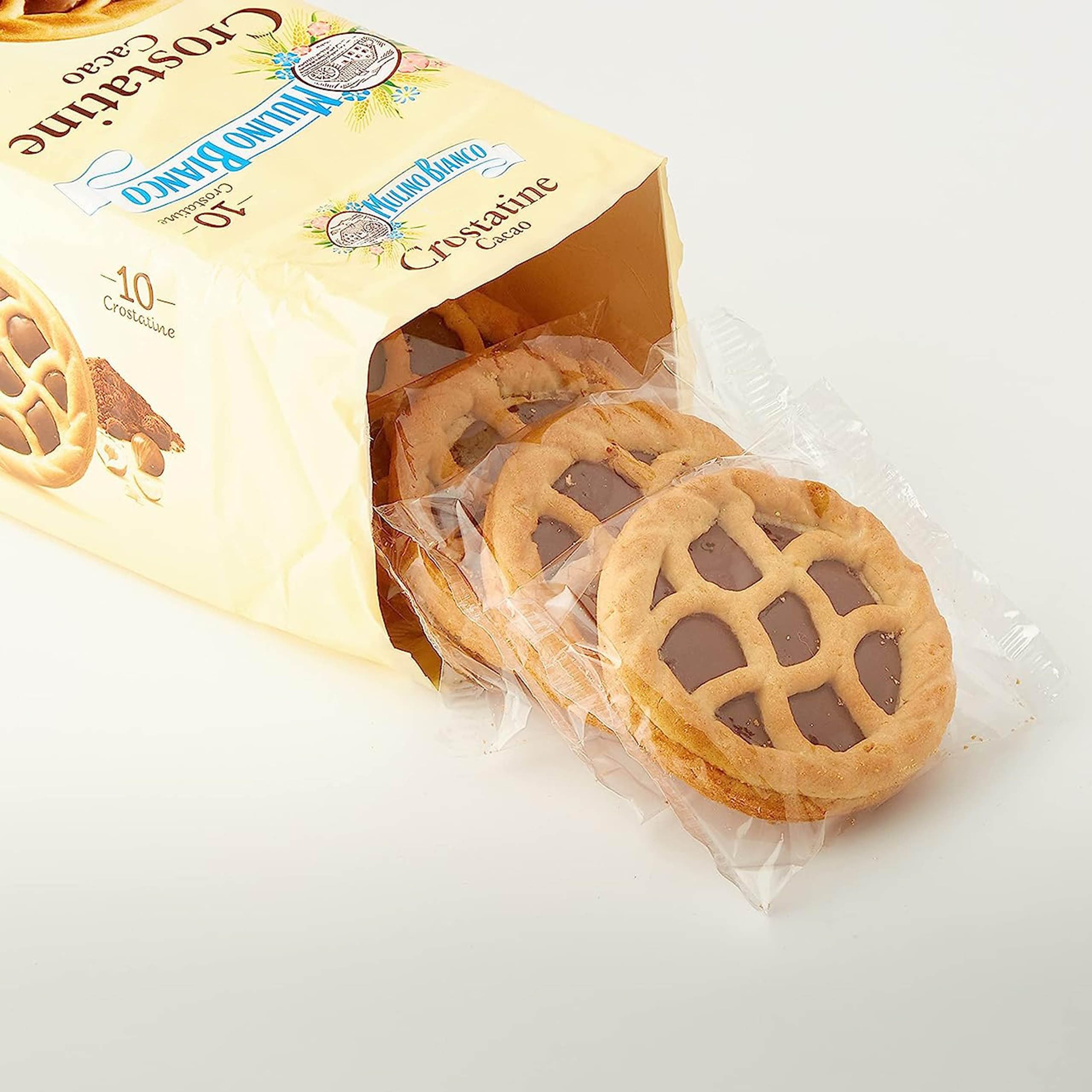 MULINO BIANCO Crostatine Cacao - Galletas italianas, mini tartaletas con crema de cacao y avellanas 400g x 12 paquetes (Cacao, x12)