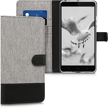 kwmobile Funda para Xiaomi Mi MAX 2 - Carcasa de Tela y [Cuero sint?tico] - con Tapa y [Tarjetero] [Gris/Negro]