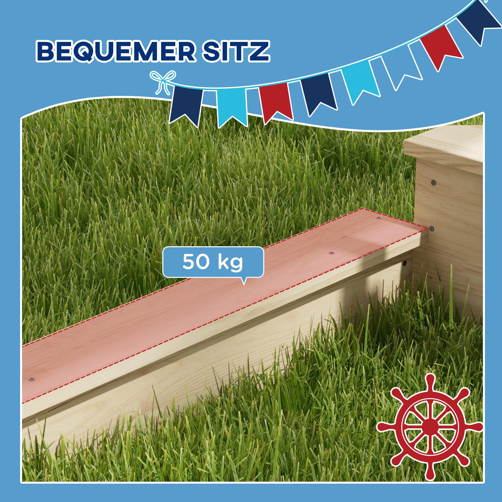 Outsunny Sandkasten Sandkiste groß mit Abdeckung im Schiff Design Matschekiste aus Holz Segelschiff Spielhaus mit Küchenspielset Aufbewahrung für Kinder 3-7 Jahre Naturholz 180 x 103 x 144,5 cm