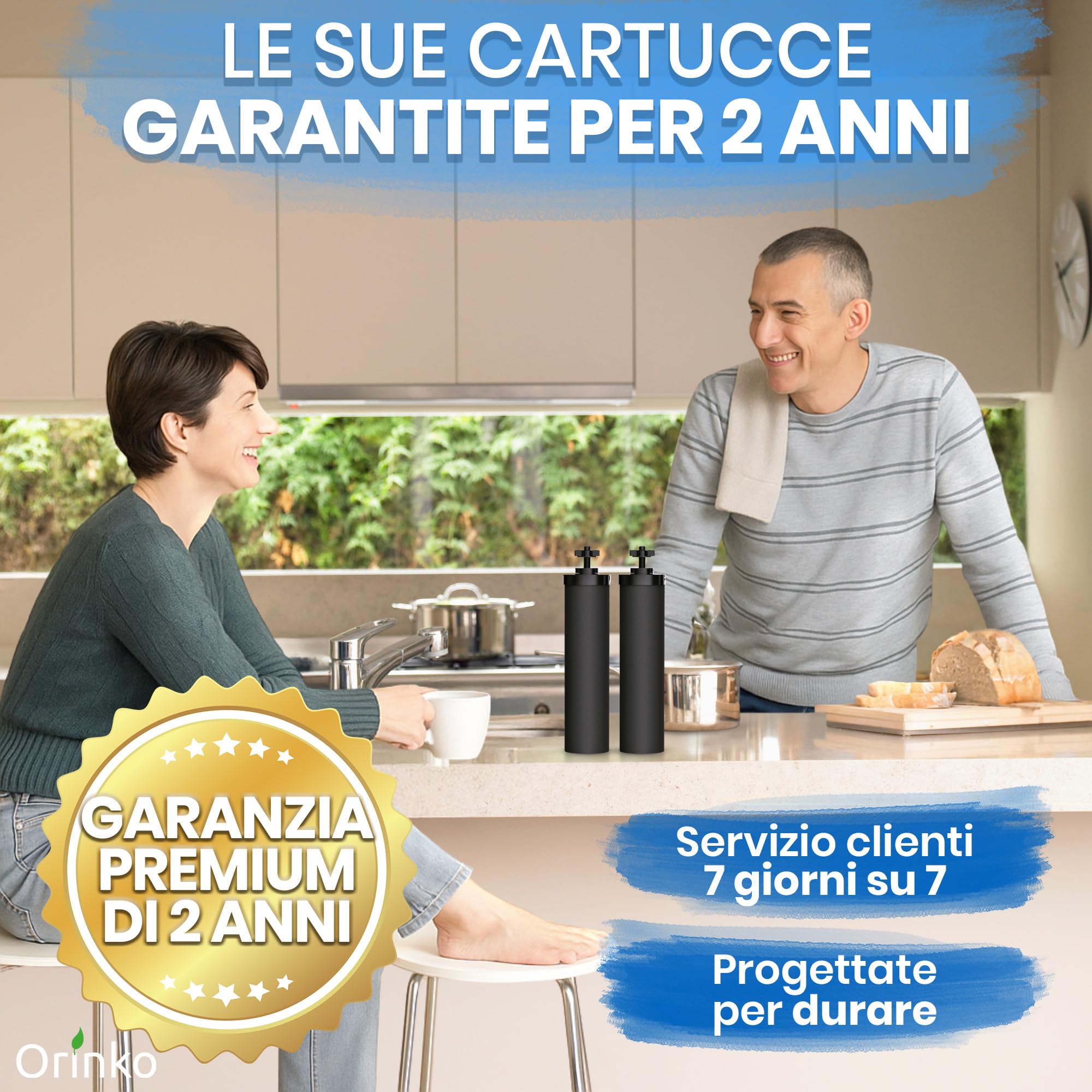 ORINKO® Cartouches Filtranti per Filtro a Gravità - Elementi Filtranti in Carbonio Attivo e Ceramica per Purificazione Acqua - Sostituzione Facile, Grande Capacità e Durata Lunga per Casa e Cucina