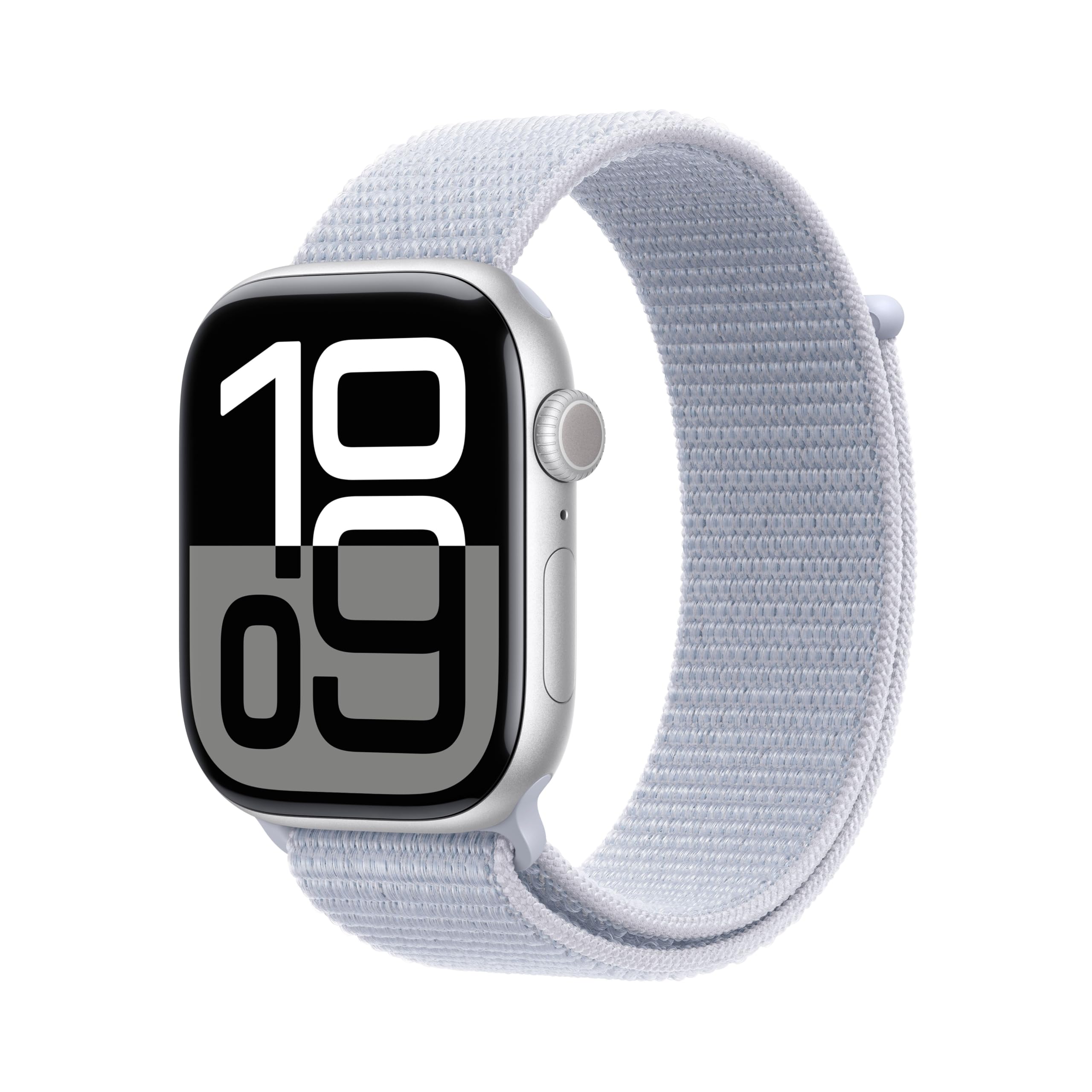 Apple Watch Series 10 GPS + Cellular 46 mm Smartwatch con cassa in alluminio Argento e Sport Loop Nuvola azzurra - One Size. Fitness tracker, app ECG, display Retina always-on, resistente all’acqua