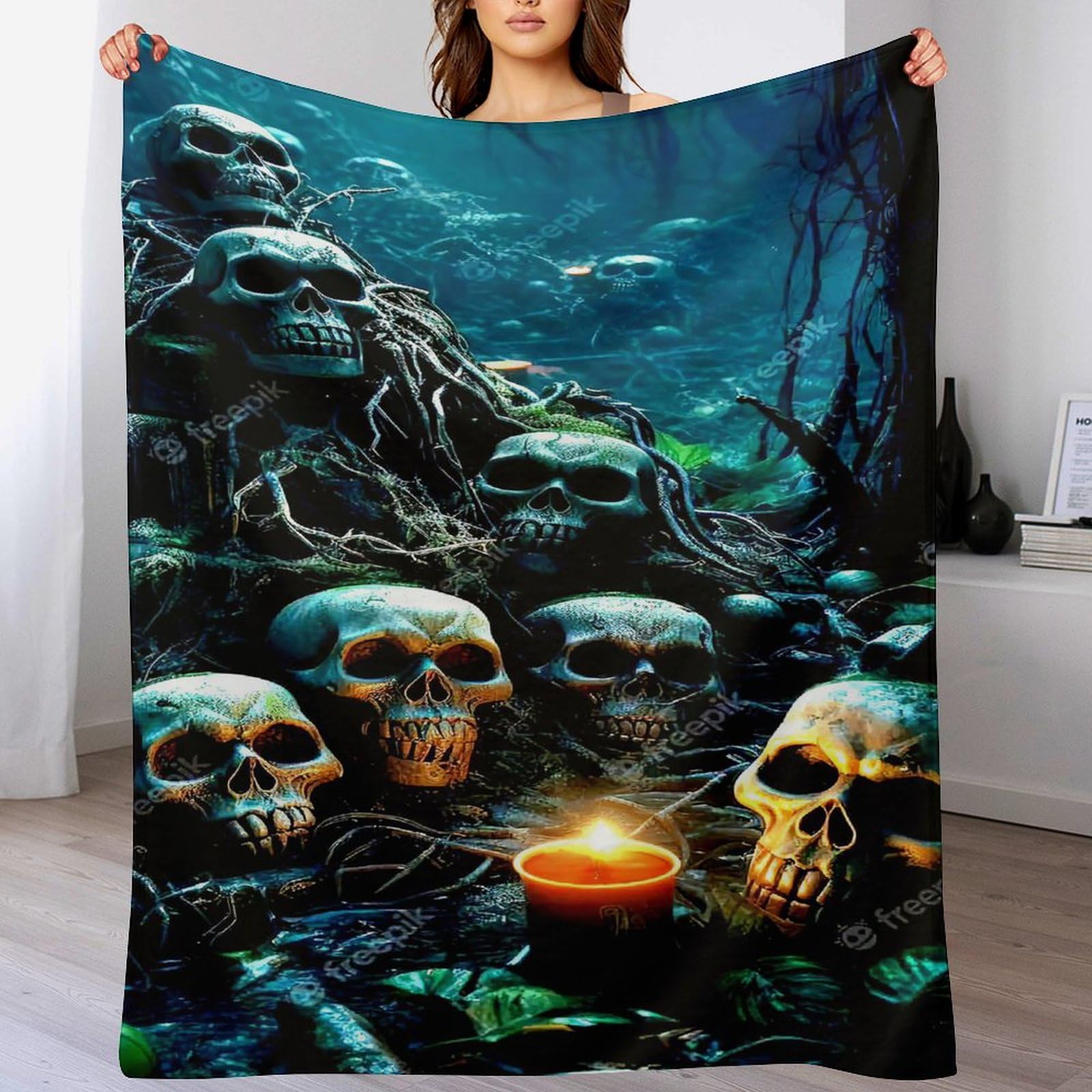 PAZZK Skull Throw Blanket Printed Blanket for Kids Child Adults Soft Warm Flannel Solid Throw Blanket for Bed, Couch, And Travel（130×150cm）
