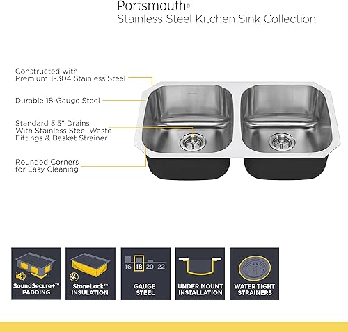 Miniatura 3 de American Standard 18SB.9181600S.075 Fregadero de cocina Portsmouth de 18 x 16 pulgadas, acero inoxidable