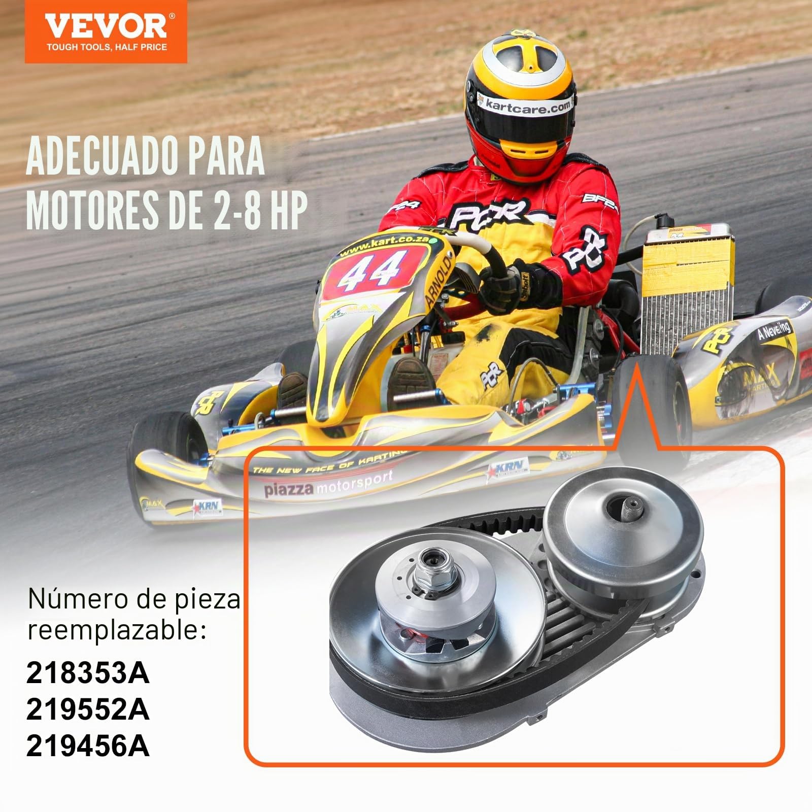 VEVOR Embrague de Transmisión Compatible con Motores de 2-8 HP Kit de Embrague de Karting de Alta Resistencia 2000 RPM con Ruedas de Diseño Asimétrico y Correa de Goma Resistente, 320 x 170 x 230 mm