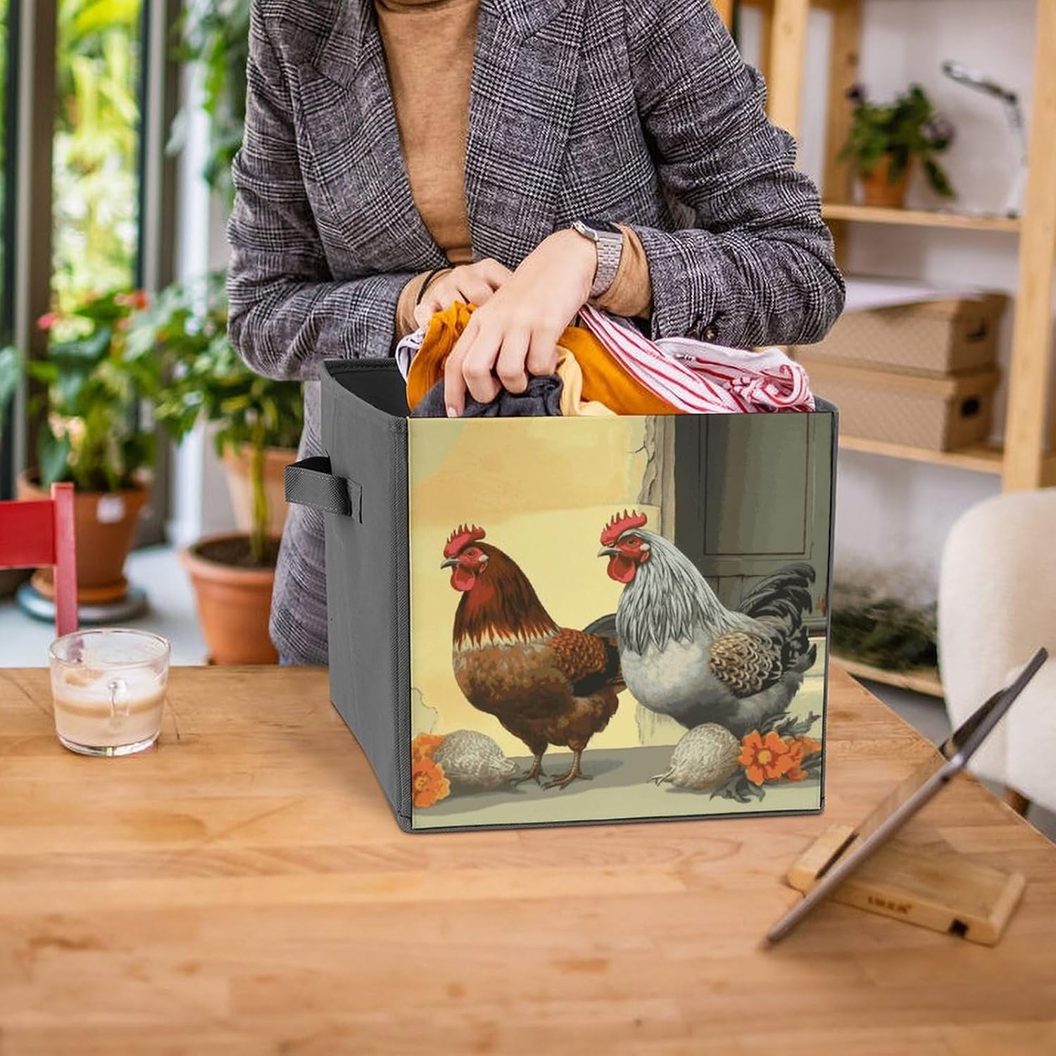 Folding Storage Bins Oxford Fabric Clothes Storage Boxes with Handles | Italian Chickens Cube Organizer, Easy to Store, Multi Functional Cube Storage Organizer for Office Bedroom