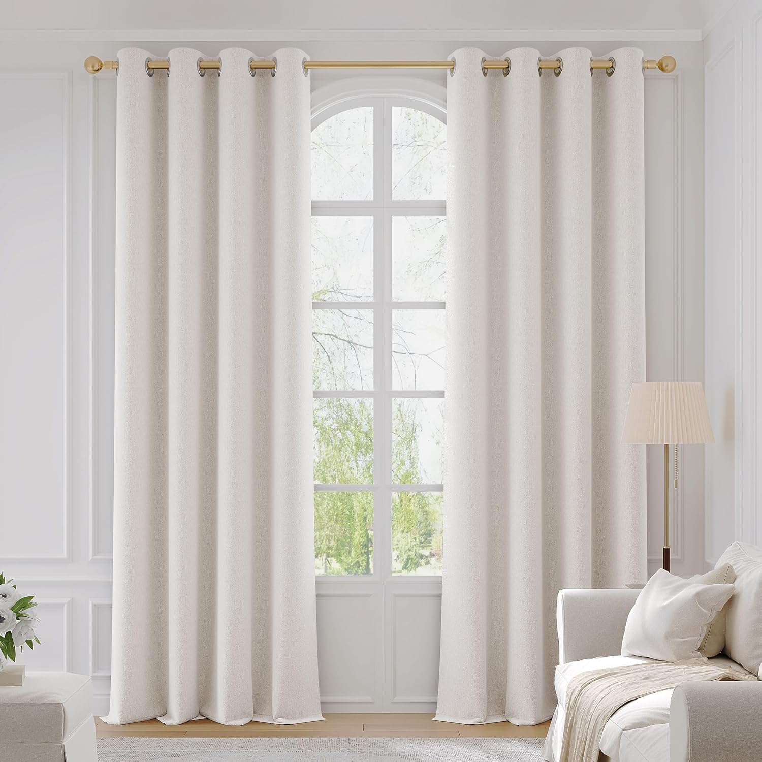 FMFUNCTEX 100% Blackout Floral Curtains for Bedroom, Beige Emboosed Textured Curtains 63 Inch Length for Living Room, Thermal Insulated Pattern Curtain, Farmhouse Drapes Room Darkening Grommet 2 Panel Floral | Beige 52"W x 63"L (Pack of 2)