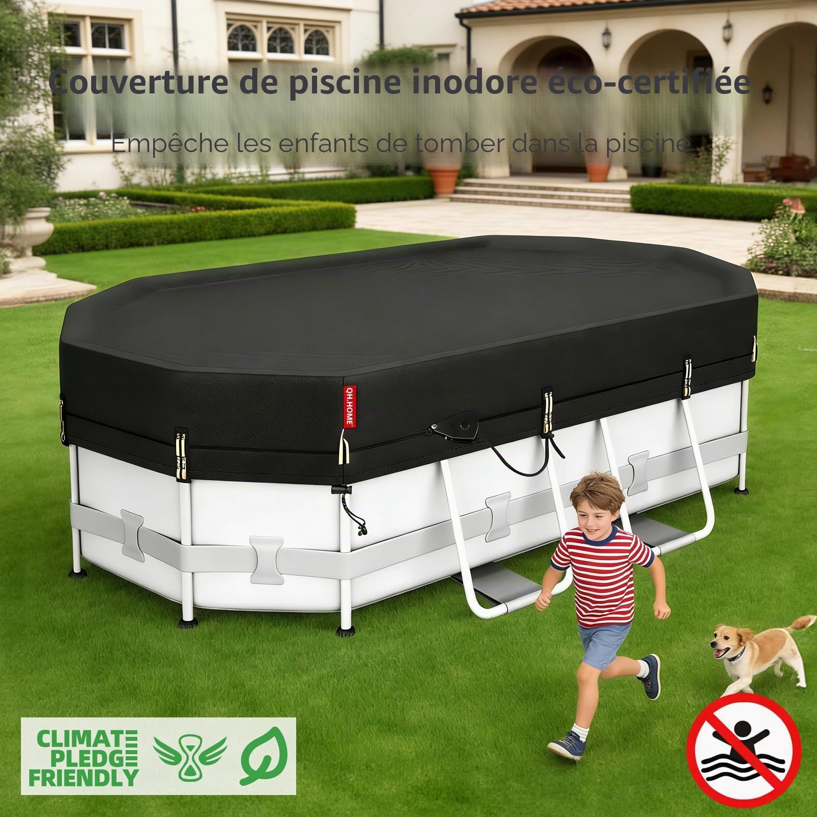 QH.Home Bâche d'hiver Ovale pour Piscine Ovale Bestway/Intex/Coleman de 2,6 x 4,3 m, Tissu Robuste amélioré Durable et Coupe-Vent Ultime avec cliquet à Serrage Rapide, résistant au Froid et aux UV