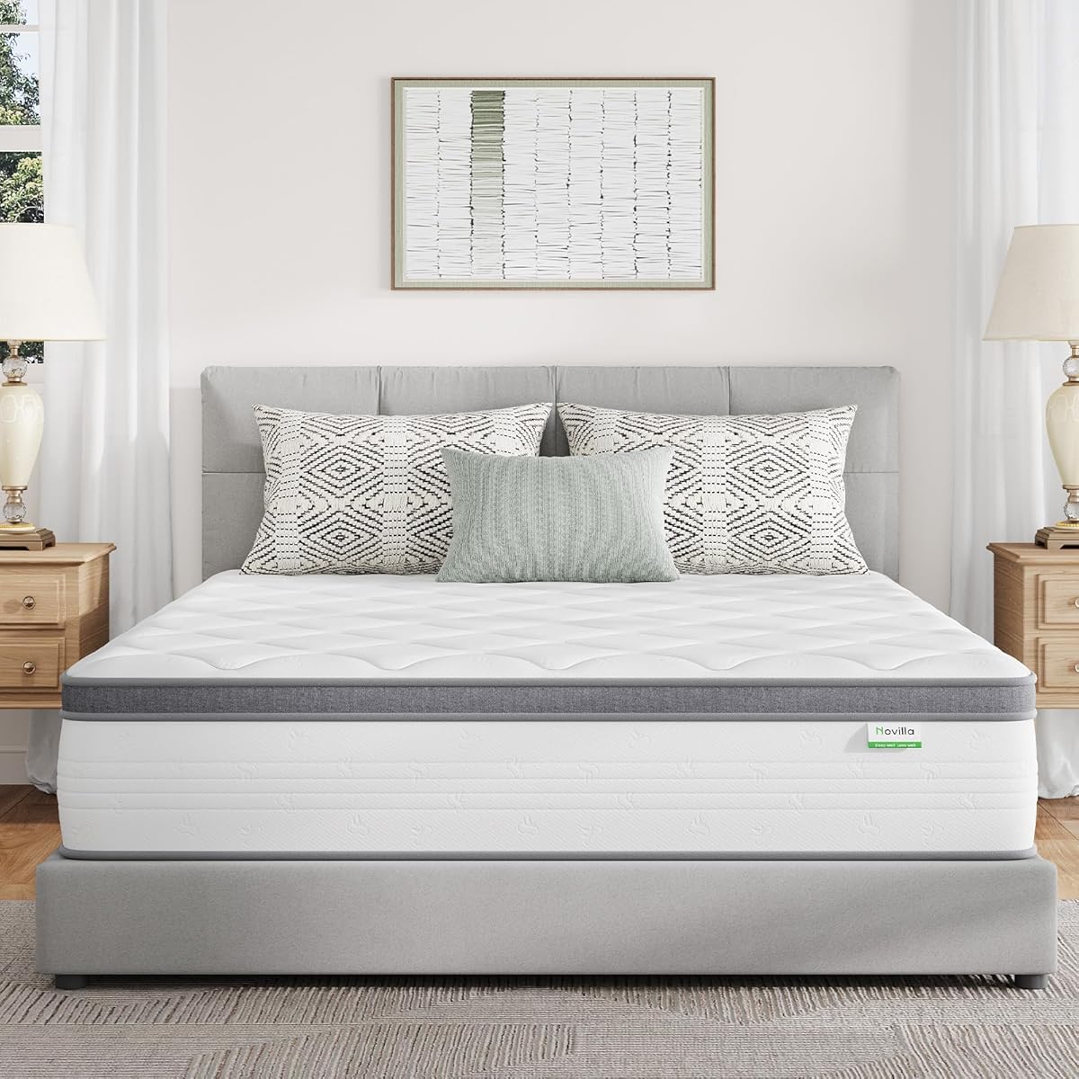 Novilla Queen Mattress, 12 Inch Hybrid Mattress Queen Combine Innerspring and Comfort Foam Layer, Pressure Relief & Motion Isolation, Medium Firm Feel