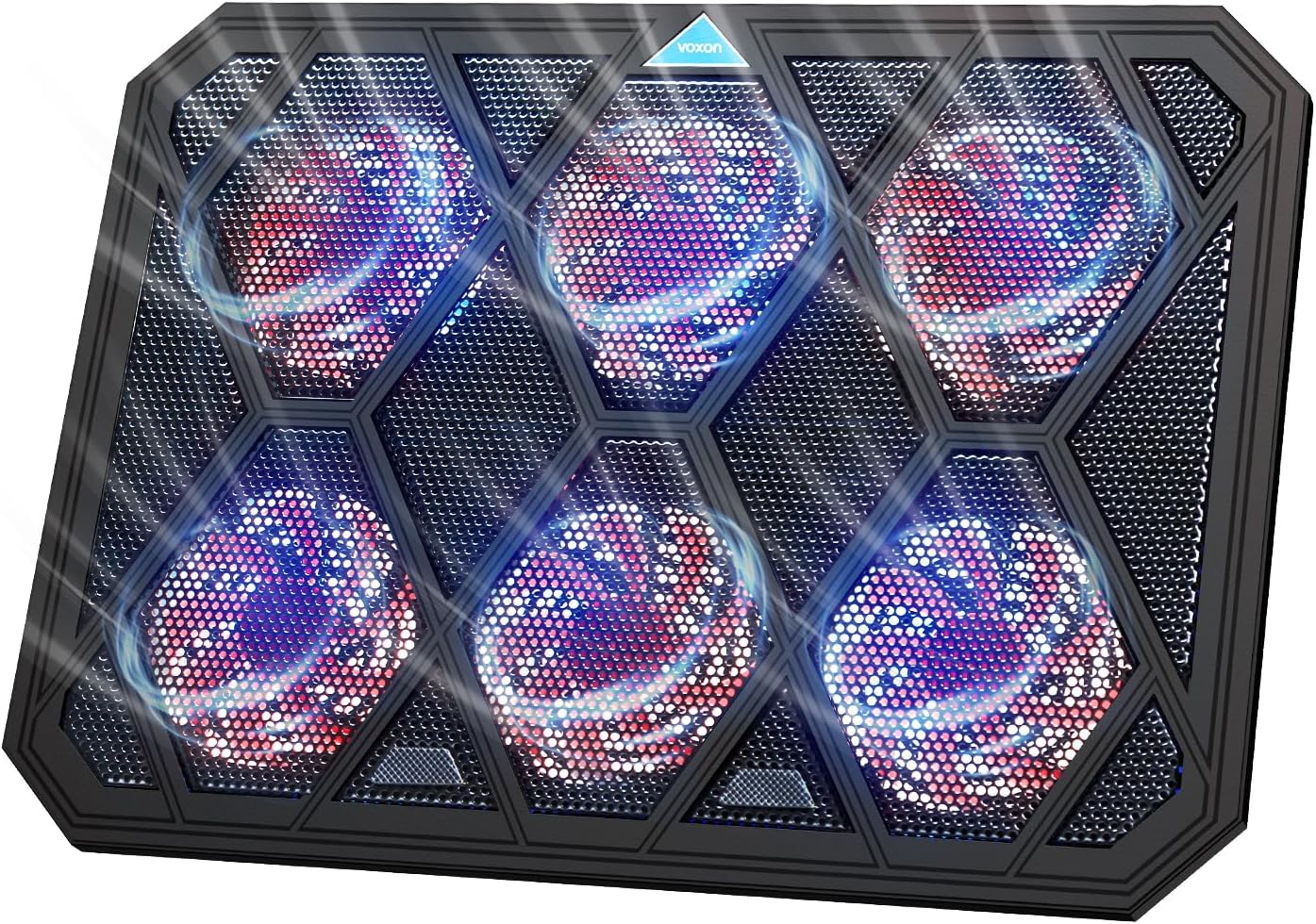 VOXON Laptop Cooling Pad, 12"–19" Laptop Cooler with 6 Quiet Red LED Fans at 1400RPM, 2-Level Adjustable Stand, USB Powered, Extra USB Port, Ultra Slim Laptop Cooling Stand for Gaming and Work