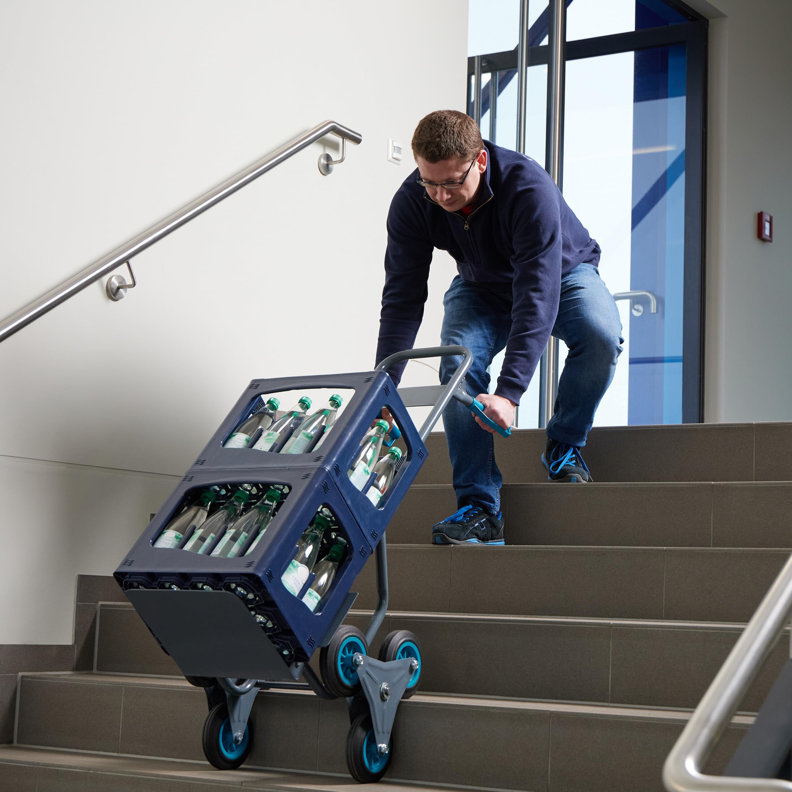 Relaxdays Carretilla Sube Escaleras, Carro Transporte Plataforma Plegable, hasta 200 kg, Altura Regulable, Gris/Azul