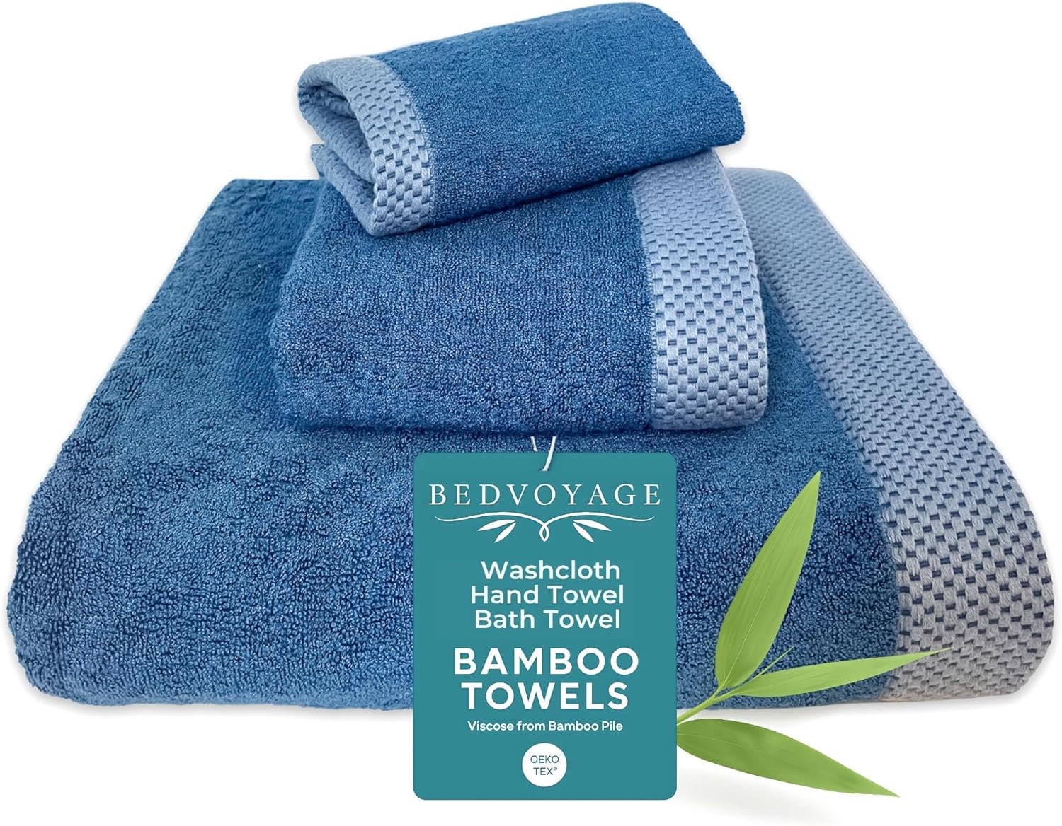 BedVoyage Luxury Bath Towels Set of 3 - Ultra Soft Plush Bathroom Towel Set - Highly Absorbent Viscose from Bamboo Bath Towels Ultra Soft - 3pc Spa Towel for Body - Indigo