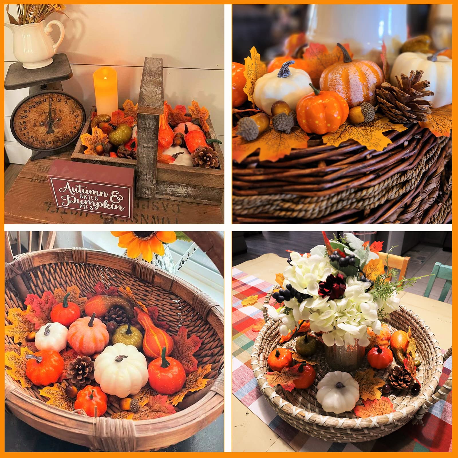 Lot De 86 Pièces Décorations Automne - Citrouilles, Feuilles D'érable, Glands, Pommes De Pin En Mousse - Pour Table De Thanksgiving, Halloween, Déco Maison