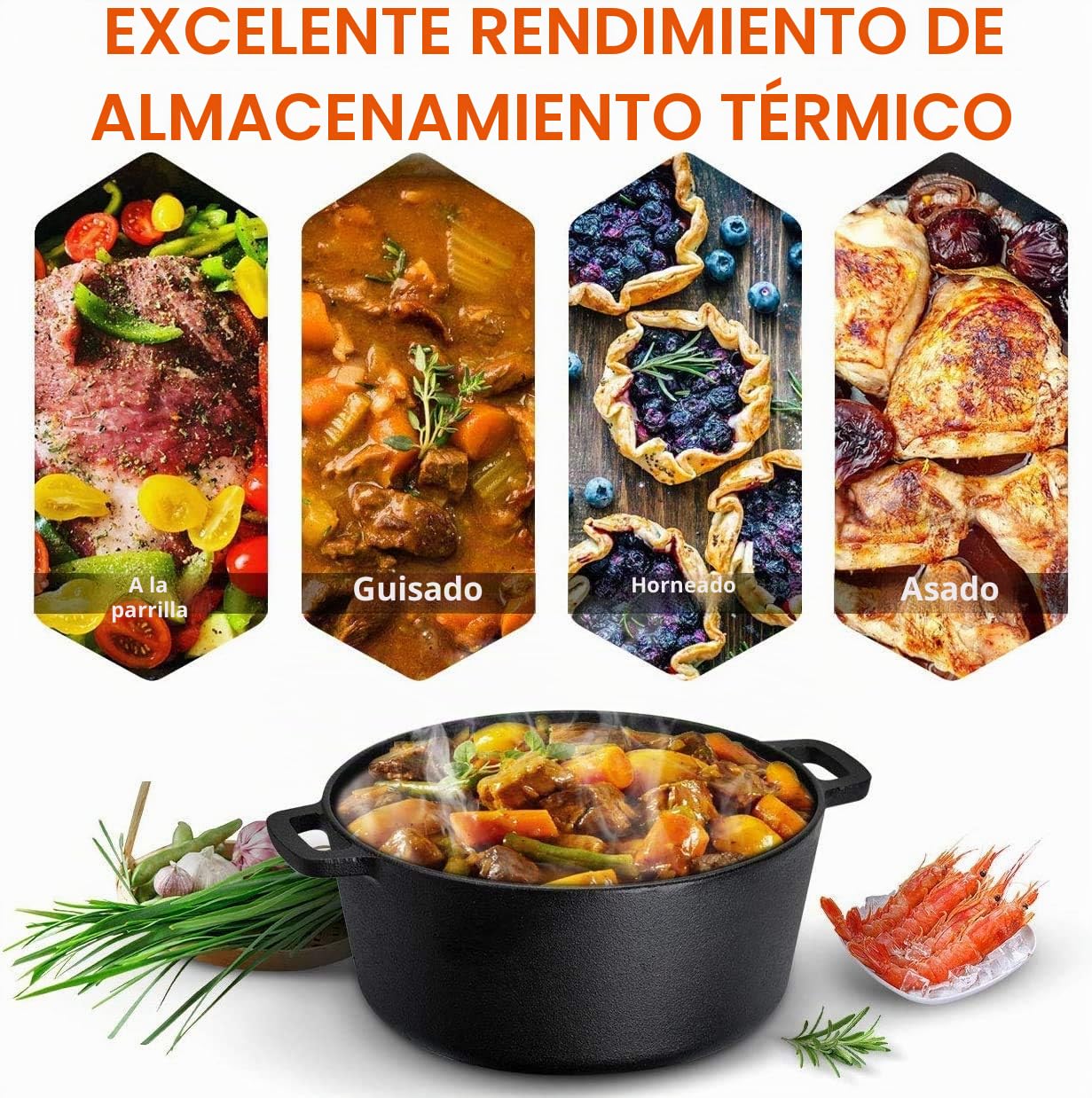 Overmont Olla Holandesa 4.73 L/ 5 Quart Cacerola de Hierro Fundido Tapa de Doble Función Sartén Plancha Pre Sazonado con Cubiertas de Manijas para Camping Cocina Casera Barbacoa Hornear