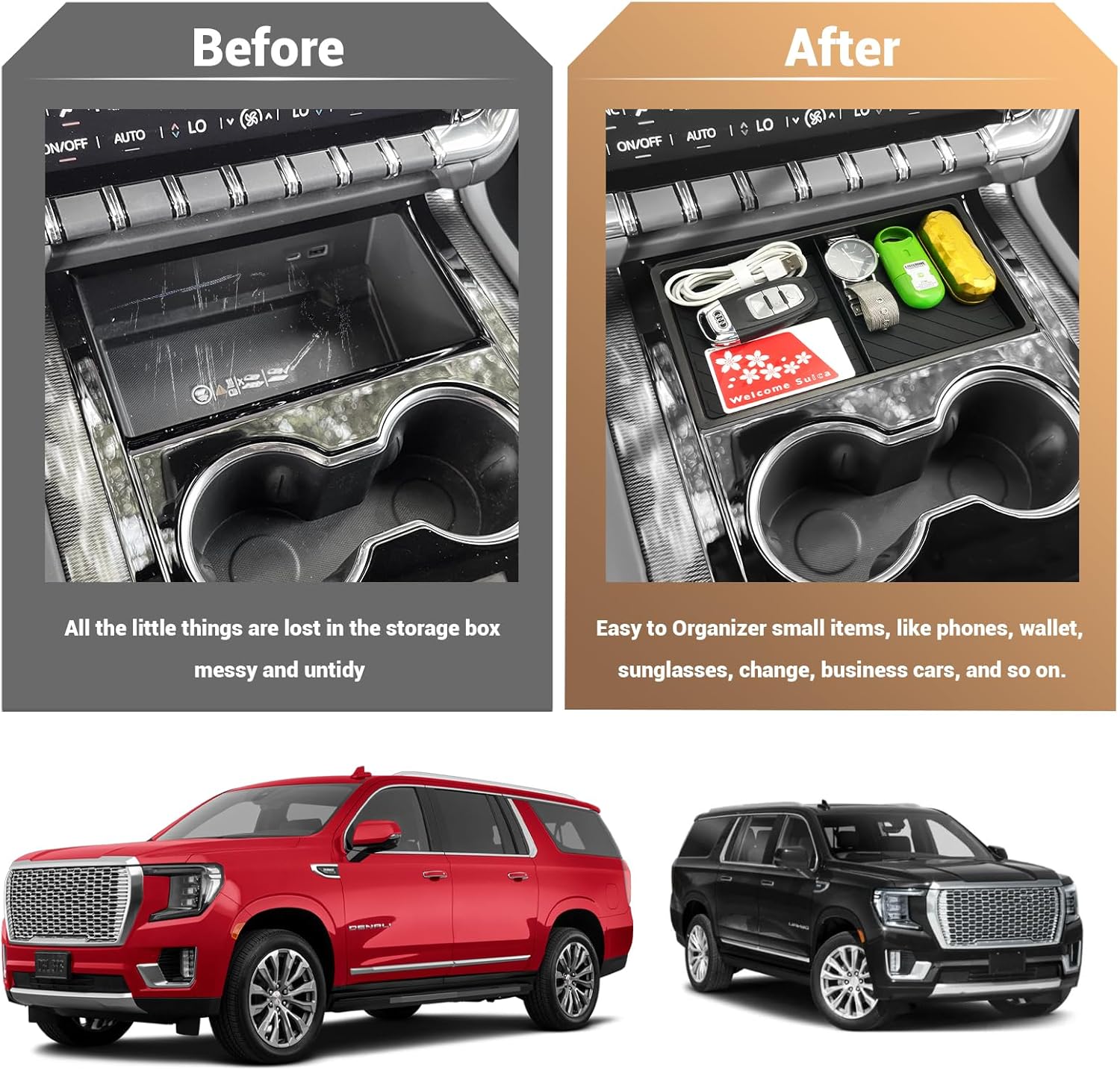 Double-Layer 2026 GMC Yukon Organizer Center Console Organizer for 2025 2026 GMC Yukon (Elevation/AT4) Center Console Tray Middle Console Storage Tray Arm Rest Organizer for 2026 Yukon XL Accessories