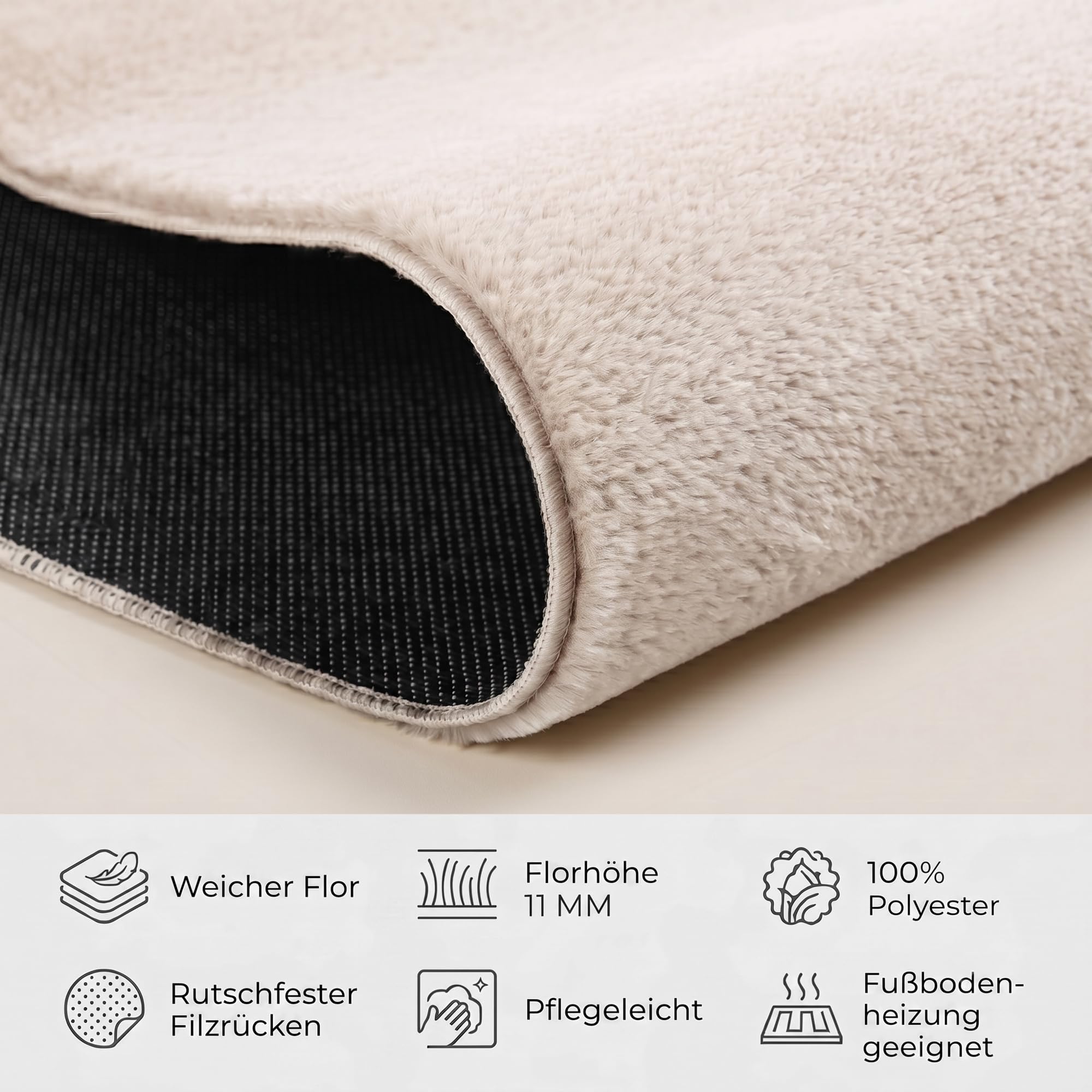 HomebyHome Teppich Creme 200x280 cm Waschbarer Kurzflor Teppich, rutschfest & weich, modernes einfarbiges Design für Wohnzimmer, Schlafzimmer, Küche & Kinderzimmer.