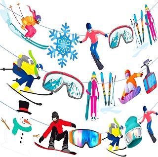 Skiing Party Banner Skiing Birthday Decorations Winter Sports Party Banners Snow Ski Party Cutout Banner for Skier Themed Baby Shower Supplies