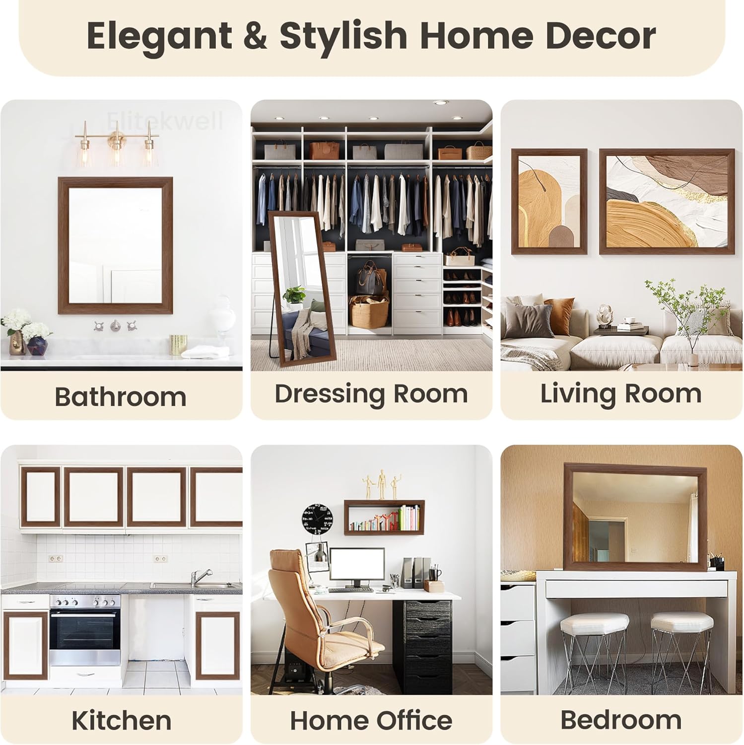 Mirror Frame Border 32FT Bathroom Wood Grain Wallpapers Decorative Tape Trim Sticker (Brown)