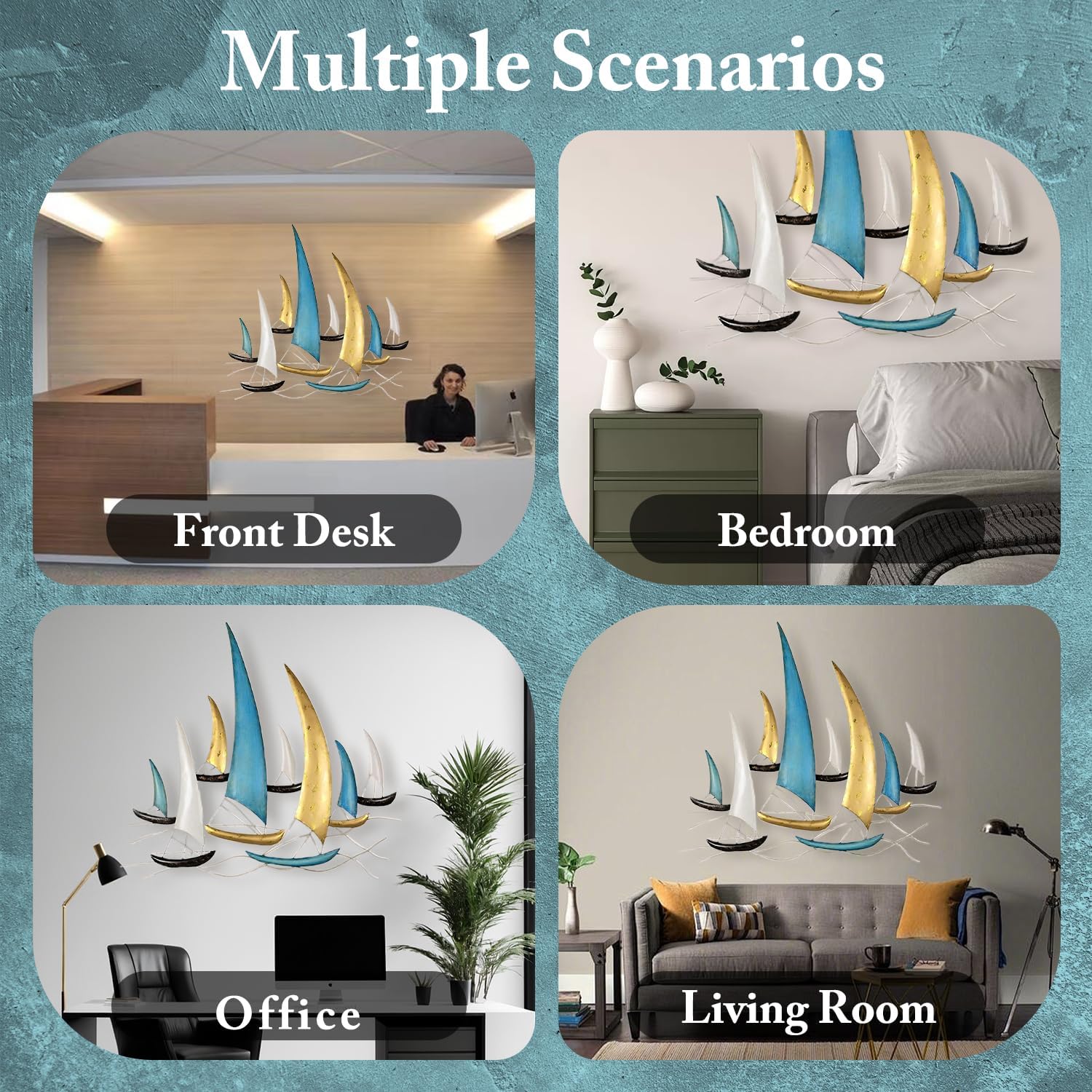 edaknez Large Metal Ship Wall Art, Metal Sailboat Wall Decor, Coastal Nautical Wall Art Decor, 3D Boat Wall Hanging, for Living Room Bedroom Indoor Outdoor (Modern Color)