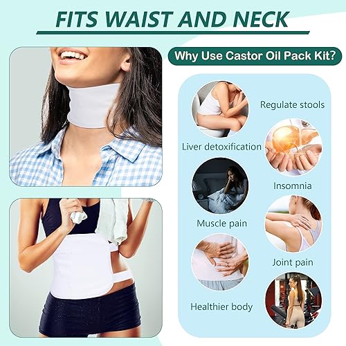 Miniatura 4 de Reusable Castor Oil Pack Wrap Waist and Thyroid Neck,Organic Reusable Castor Oil Packs Compress for Liver Detox and Stomach Health with Adjustable