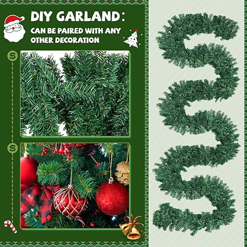 Miniatura 4 de Guirnalda verde de abeto artificial de 9 pies para decoración de Navidad en exteriores e interiores, bodas, puertas, paredes, escaleras, corona de