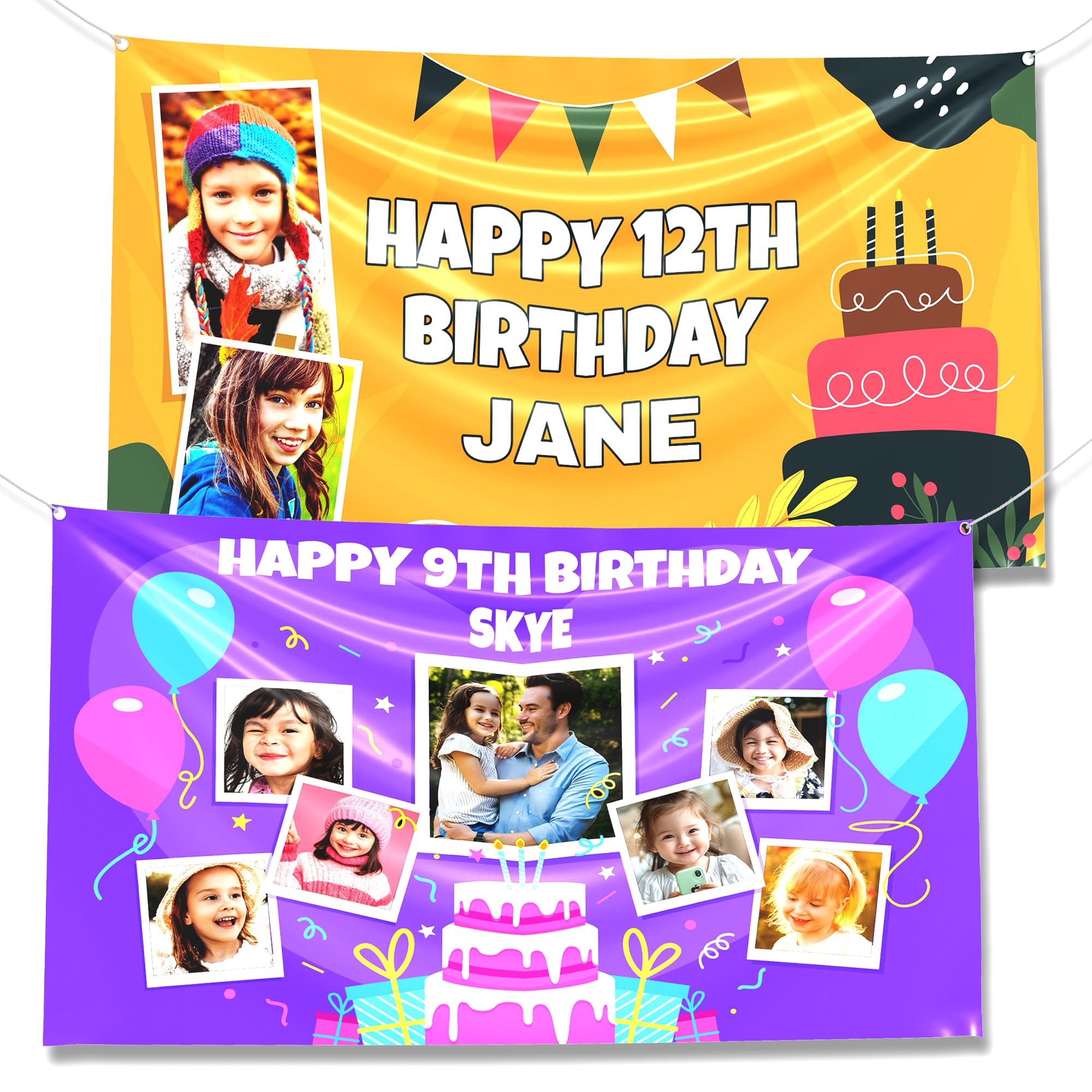 Custom Personalised Birthday Banners - Heavy Duty Vinyl for Indoor,Outdoor Use Large Banner Happy Bday Boy Anniversary Banners 16th, 18th, 21st, 30th, 40th, 50th Parties (Kids)