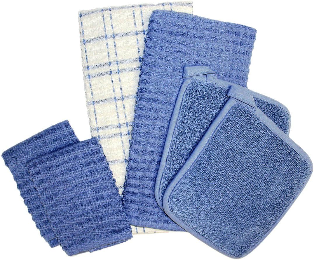 Ritz Royale Collection 6-Piece Towel Dish Cloth and Pocket Mitt Kitchen Ensemble, Smoke Blue