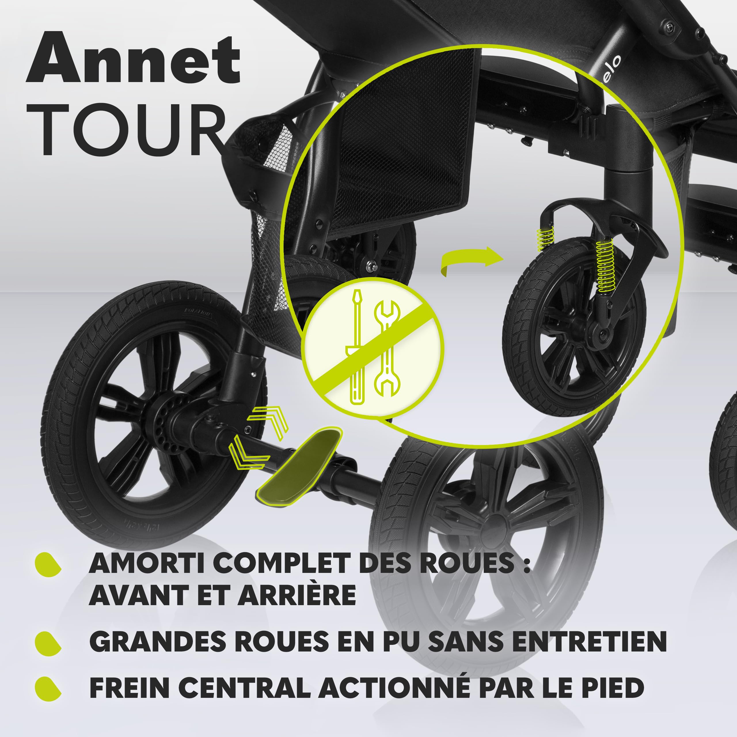 LIONELO Annet Tour poussette canne universelle jusqu'à 22 kg, réglage du dossier jusqu’à la position allongée, roues sans entretien, auvent imperméable XXL, ceintures à 5 points (dreamin)